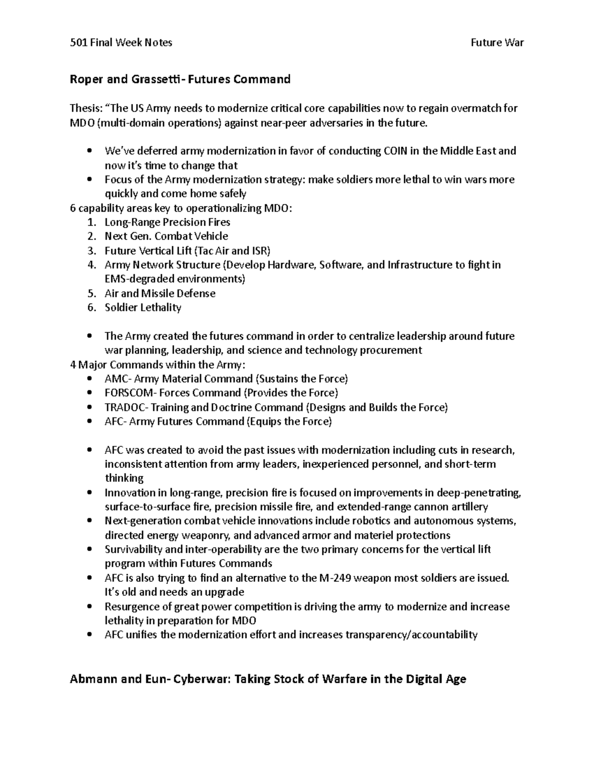 501 Final Week Notes - Roper and Grassetti- Futures Command Thesis ...