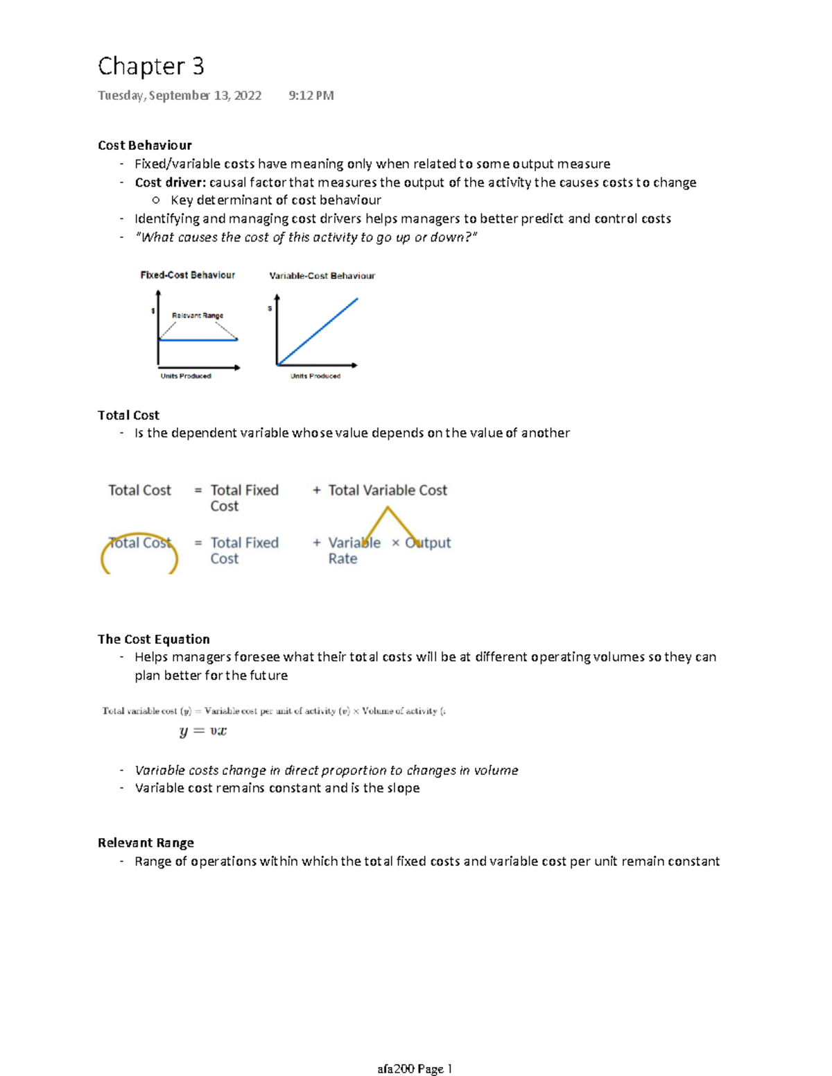 Chapter 3 - Cost Behaviour - Fixed/variable costs have meaning only ...