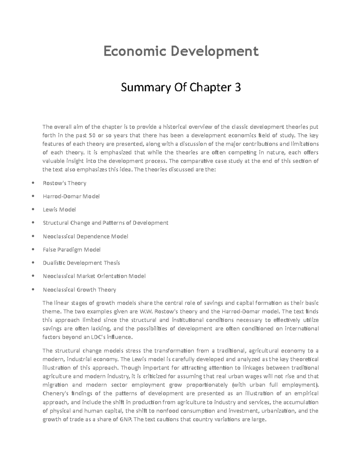 Economic Development - Todaro and Smith Summary Chapter 3 - Economic ...