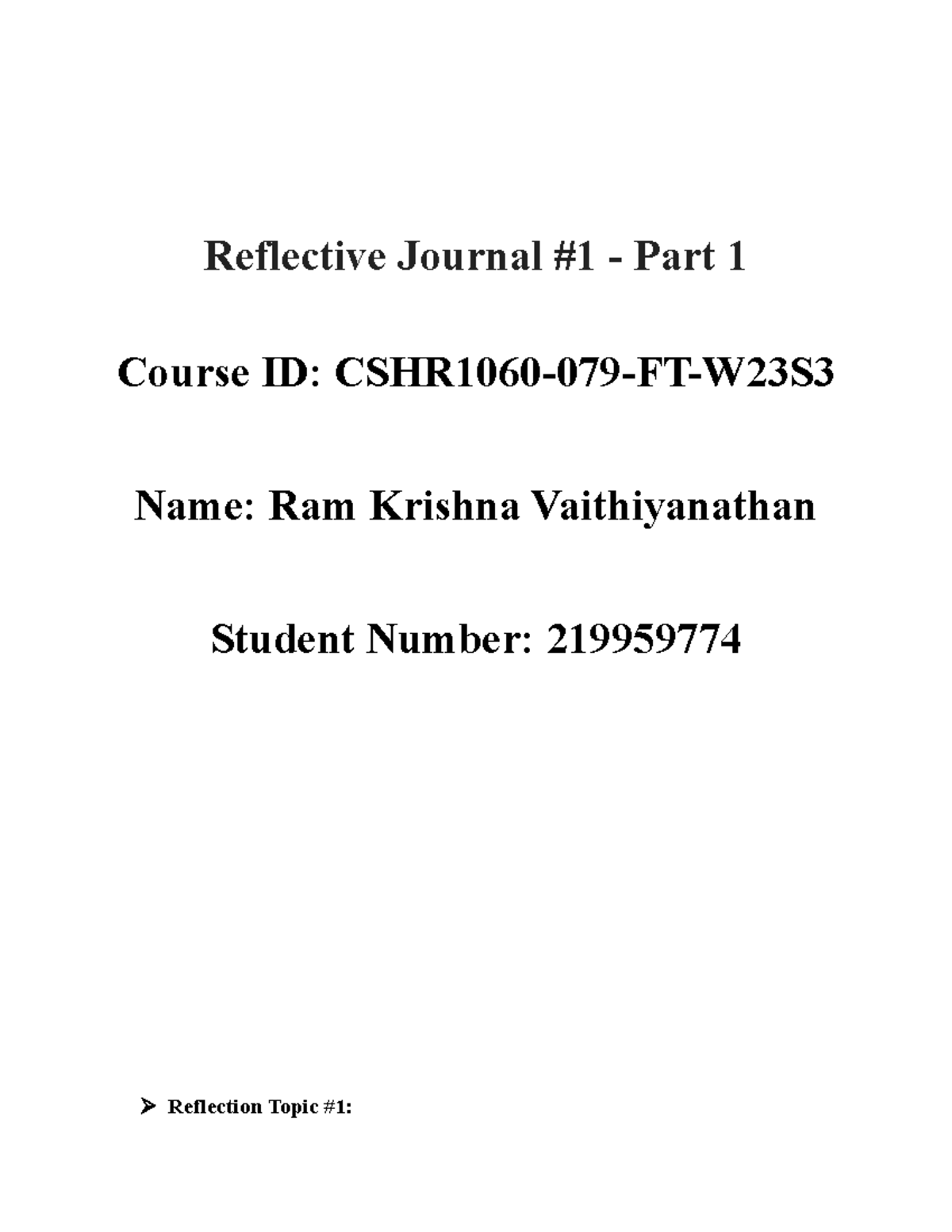 Reflective Journal- 1 - Notes and assignments - Reflective Journal #1 ...