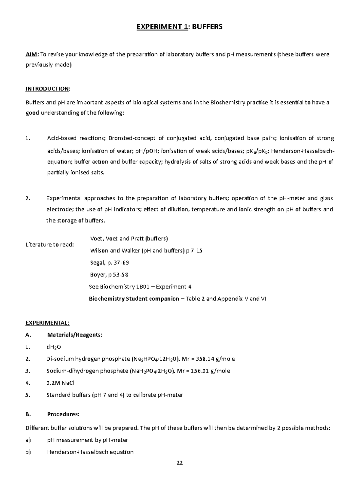 Experiment 1 buffers - EXPERIMENT 1: BUFFERS AIM: To revise your ...