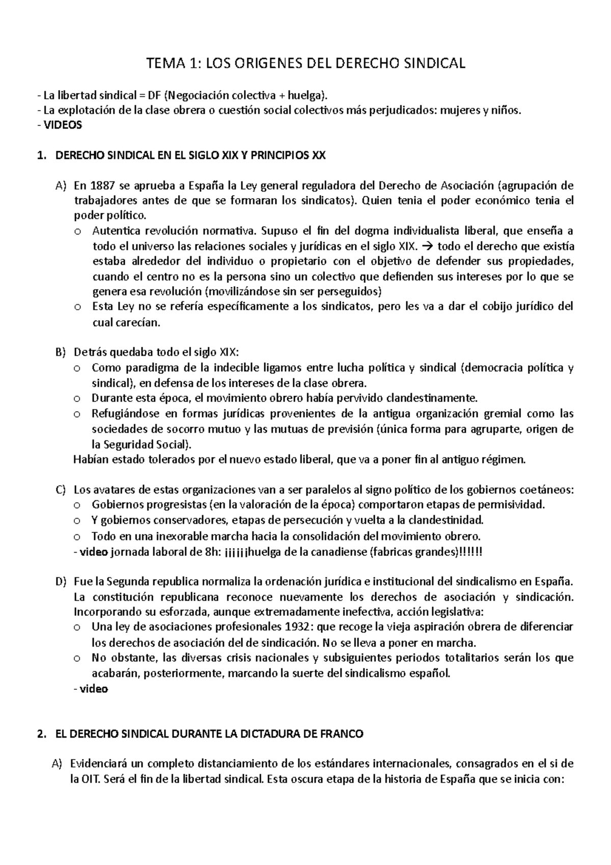 TEMA 1 - TEMA 1: LOS ORIGENES DEL DERECHO SINDICAL La Libertad Sindical ...