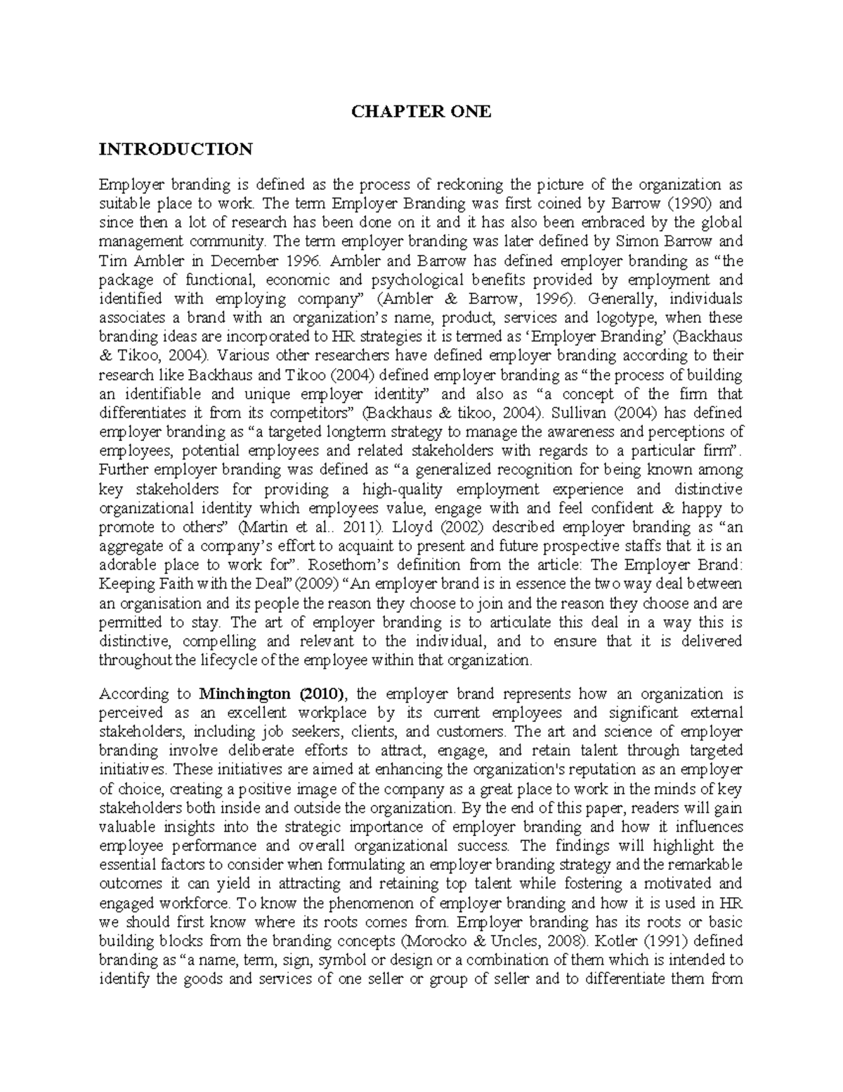 ANU Project Chapter ONE - CHAPTER ONE INTRODUCTION Employer branding is ...