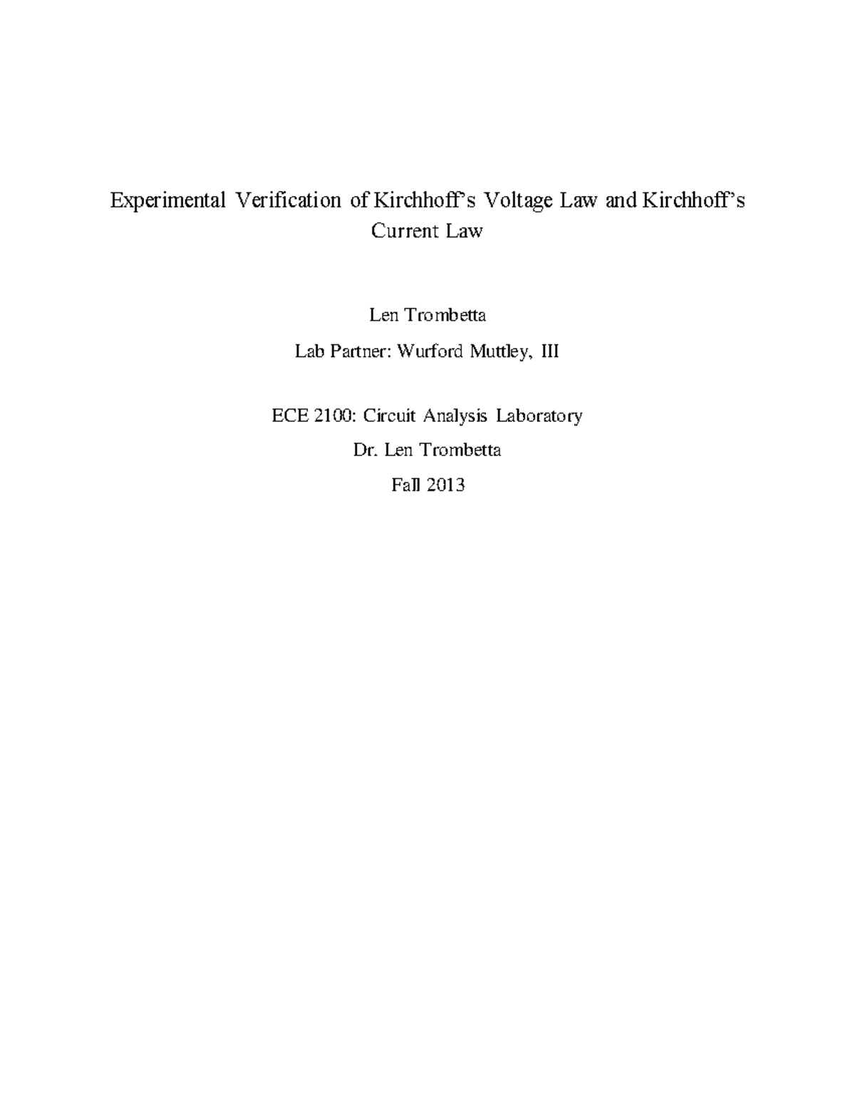 LAB report sample EEE Experimental Verification of Kirchhoff’s
