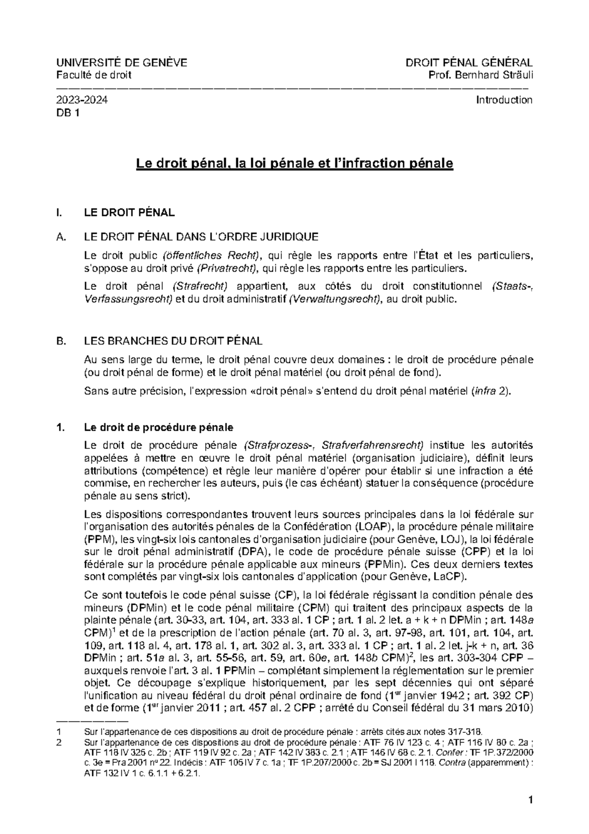 DB 01 - Le Droit P Ã©nal, La Loi P Ã©nale Et Linfraction P Ã©nale ...