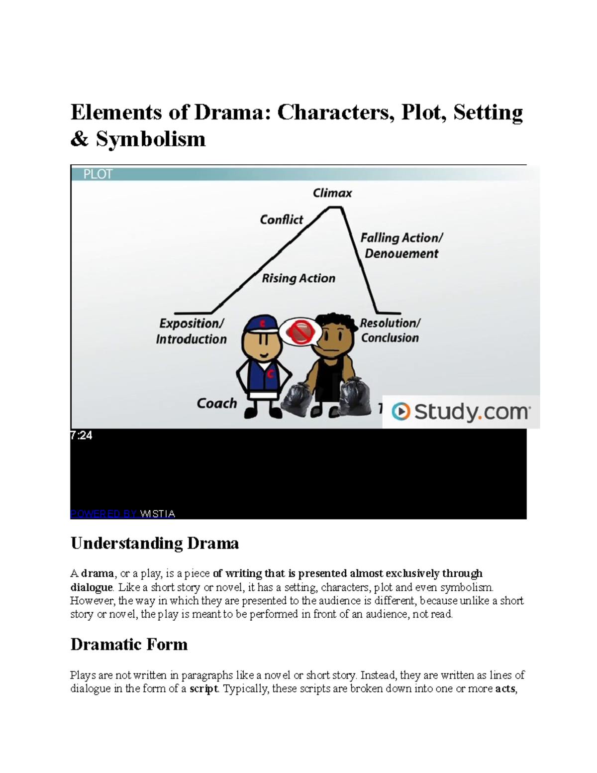 Elements of Drama Like a short story or novel, it has a setting