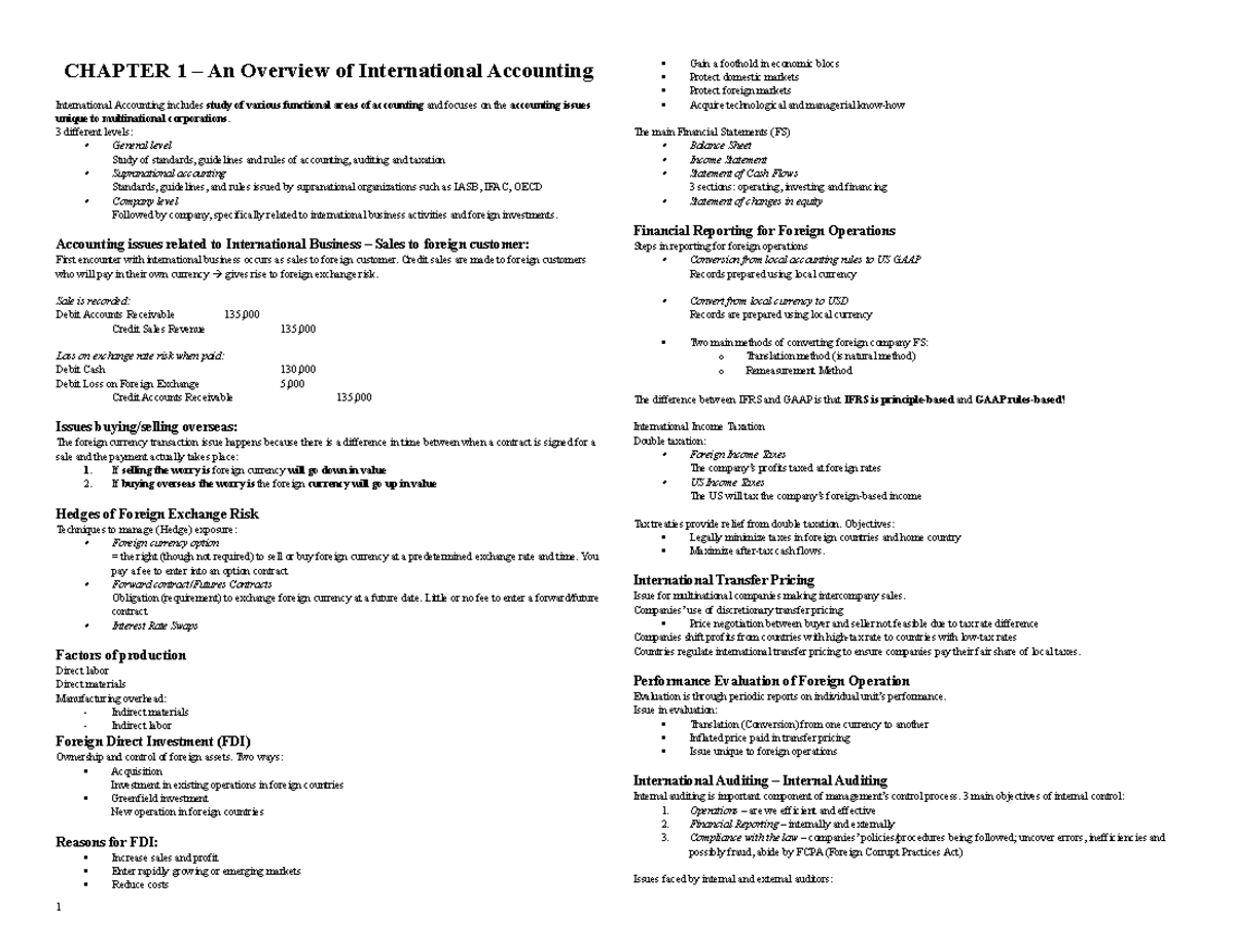 International Accounting Summary of Chapters - CHAPTER 1 – An Overview ...