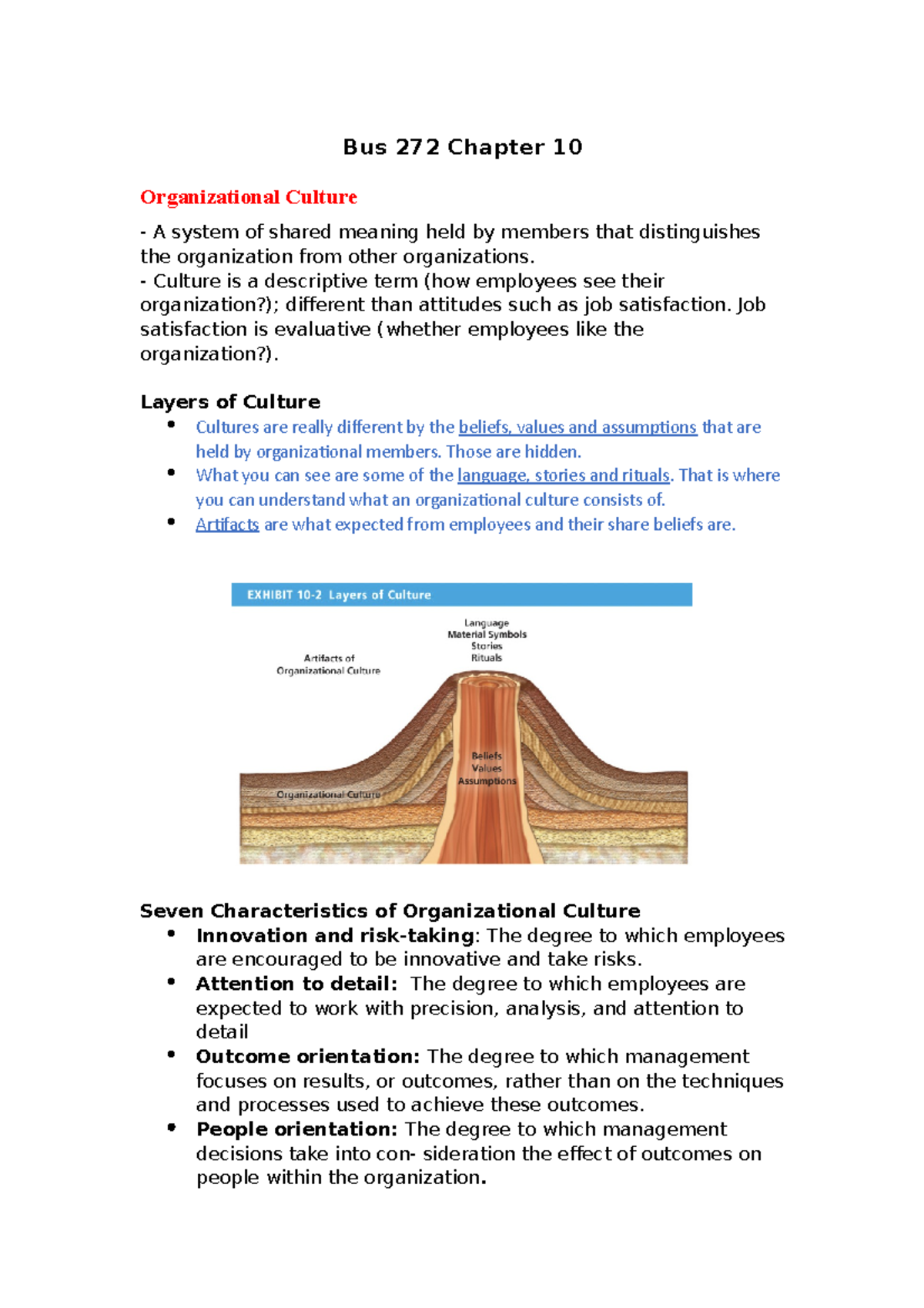Bus 272 Chapter 10 - Organizational Culture - A system of shared ...