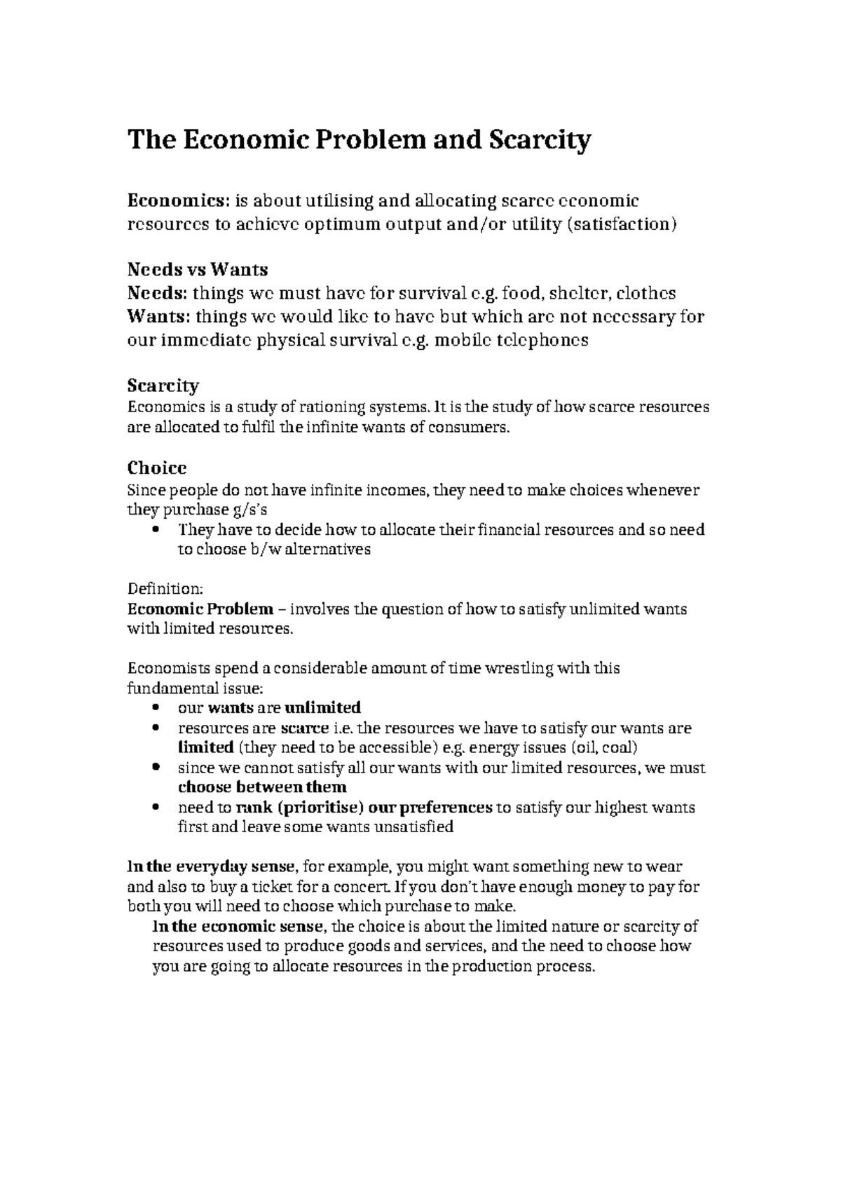 Economic Problem and Scarcity - The Economic Problem and Scarcity ...