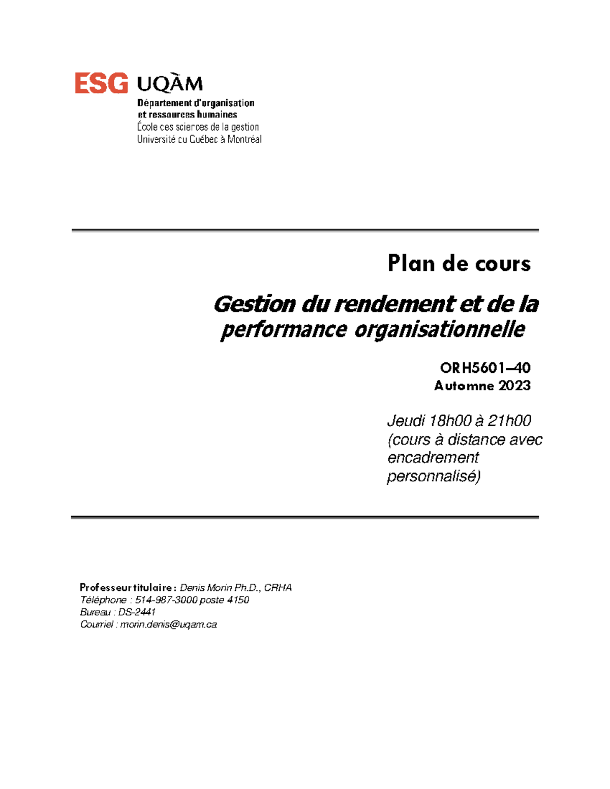 SYL-ORH5601-40-Automne 2023-Denis Morin - Plan De Cours Gestion Du ...