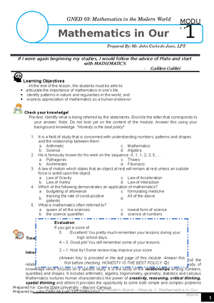 Module 1 Mathematics In Our World - GNED 03: Mathematics In The Modern ...