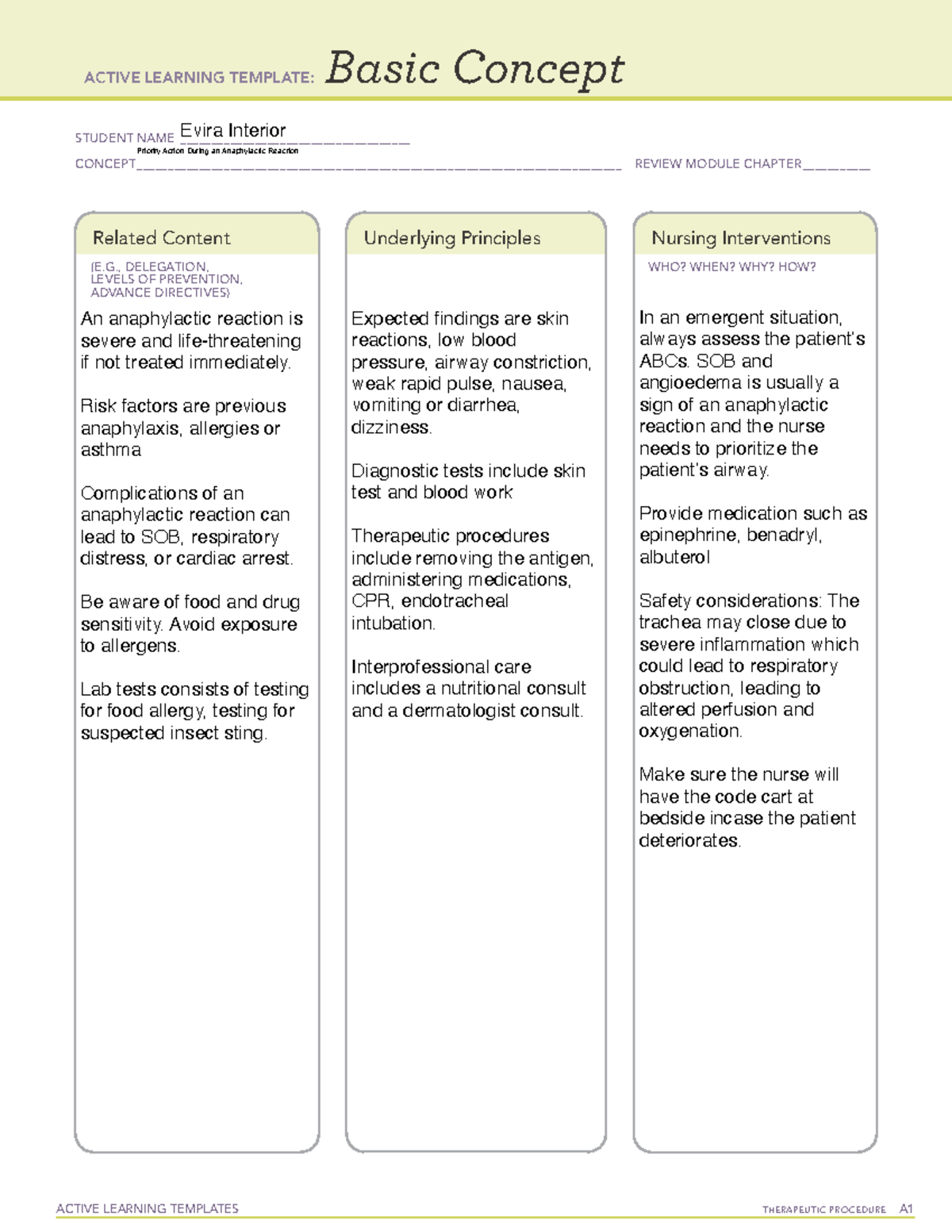 Anaphylactic ALT - ALT - ACTIVE LEARNING TEMPLATES THERAPEUTIC ...