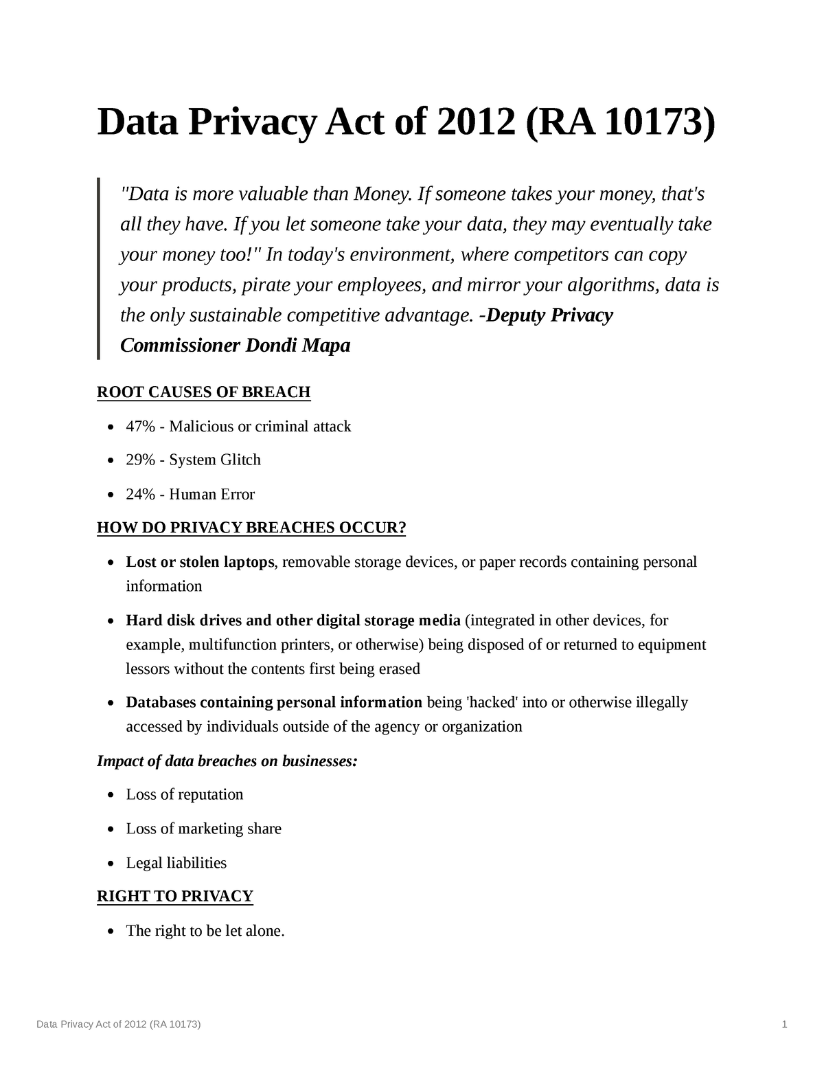 NCM 108 - Data Privacy Act Of 2012 (RA 10173) - Data Privacy Act Of ...