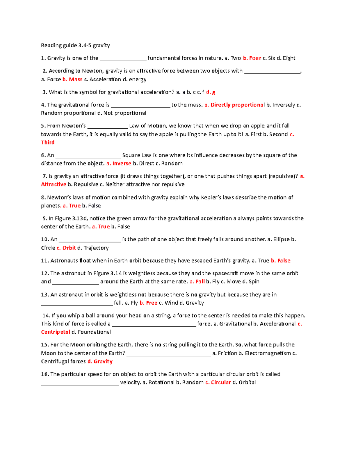 Reading guide 3.45 gravity Reading guide 35 gravity Gravity is one