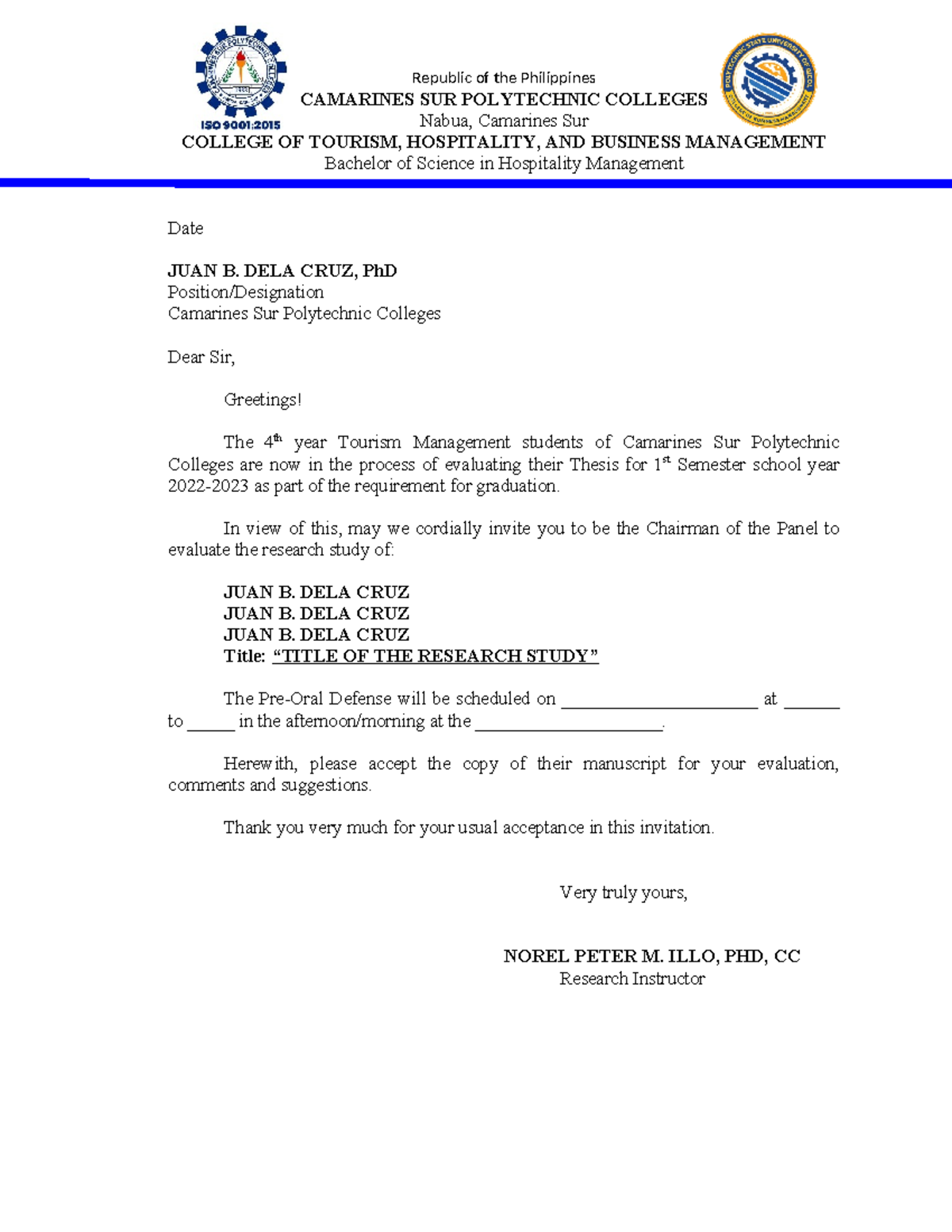 Thesis-Letter-Formats - CAMARINES SUR POLYTECHNIC COLLEGES Nabua ...