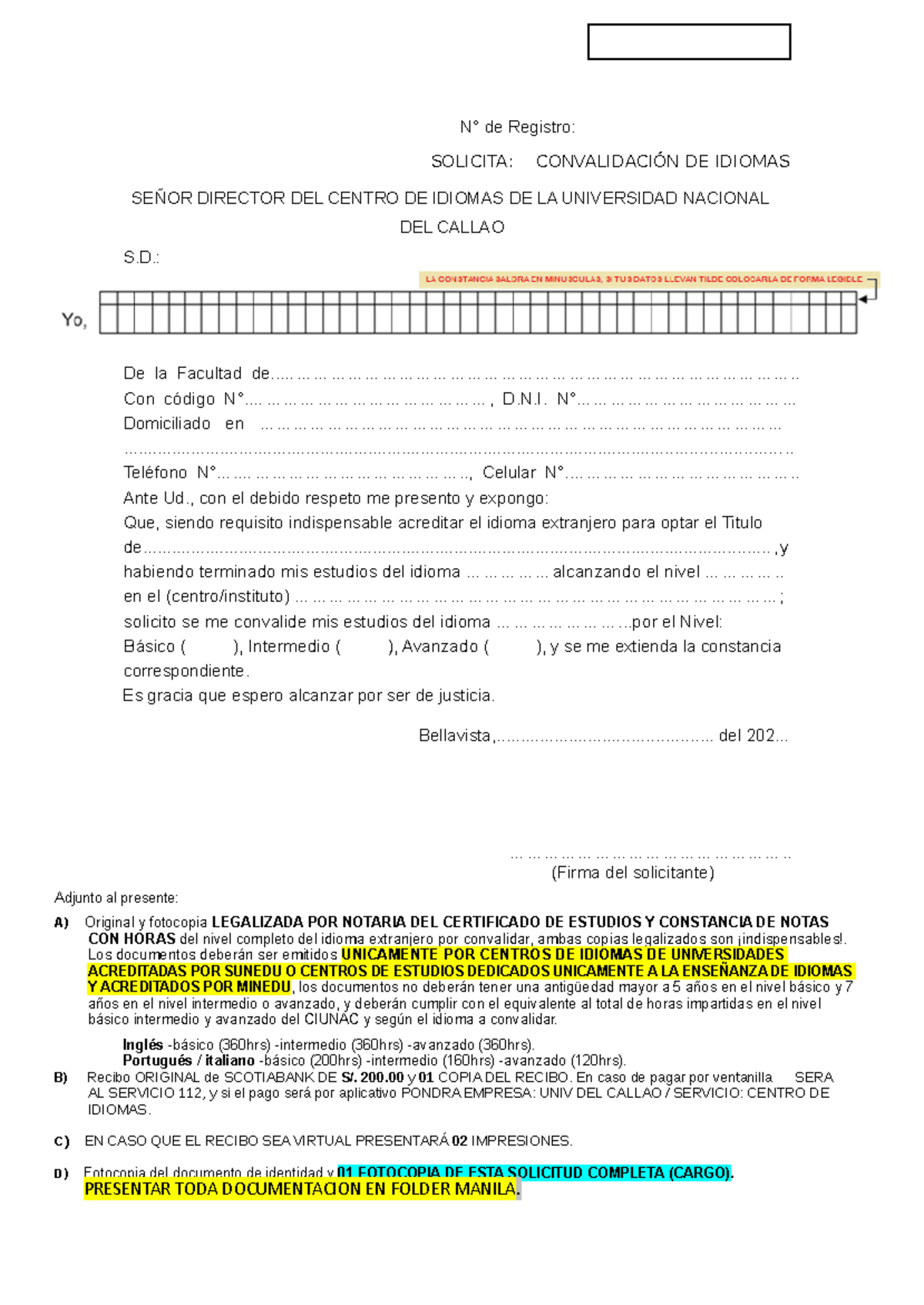 Formato-Convalidacion-2023 - N° de Registro: SOLICITA: CONVALIDACIÓN DE ...