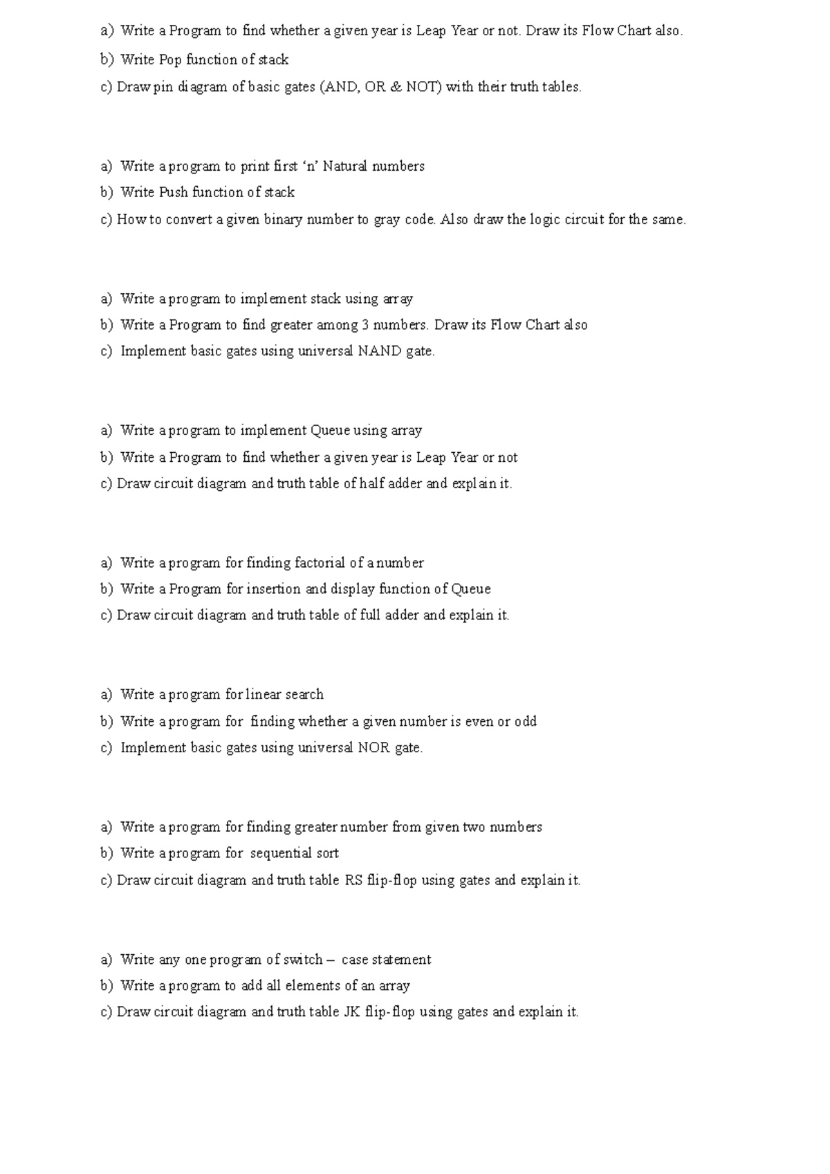DS C++ practical exam ques a)Write a Program to find whether a given