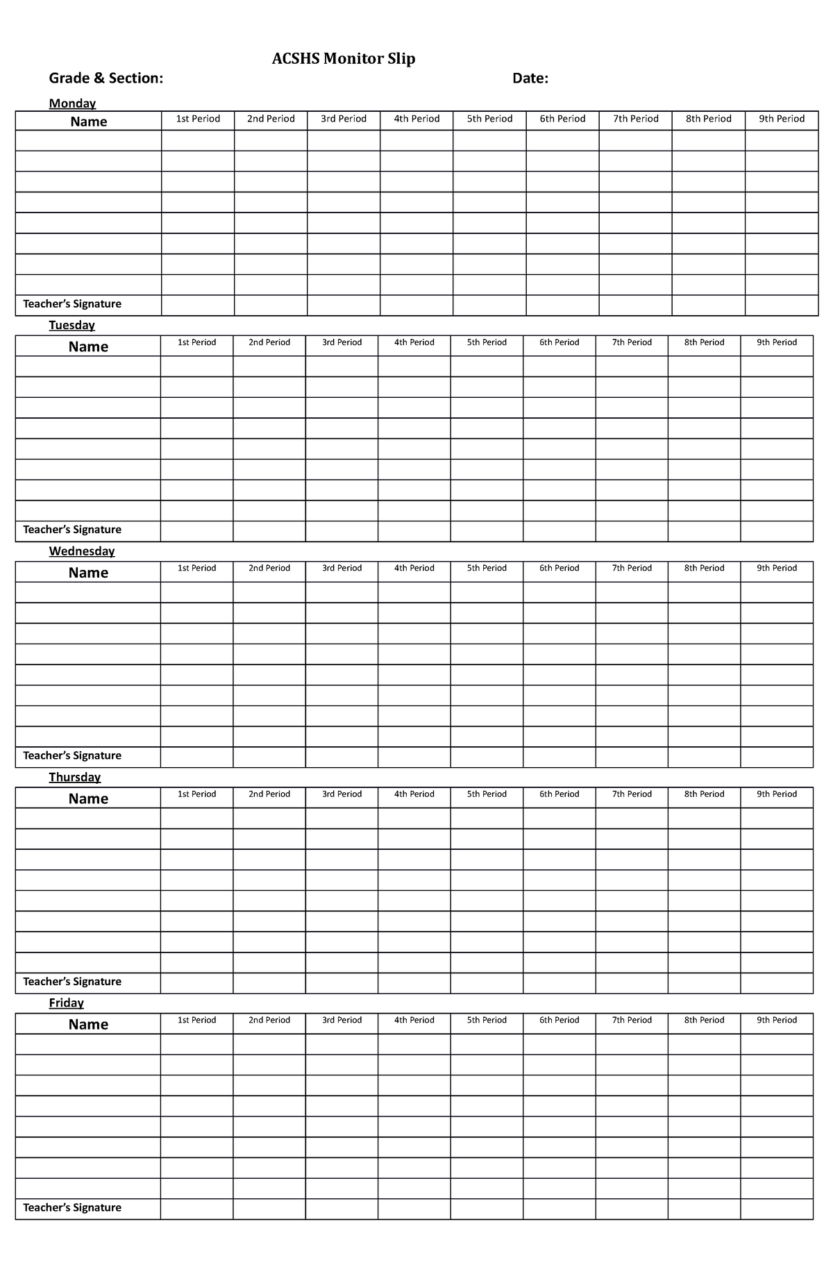 Monitor-Slip-3 - Attendance Monitoring - ACSHS Monitor Slip Grade ...