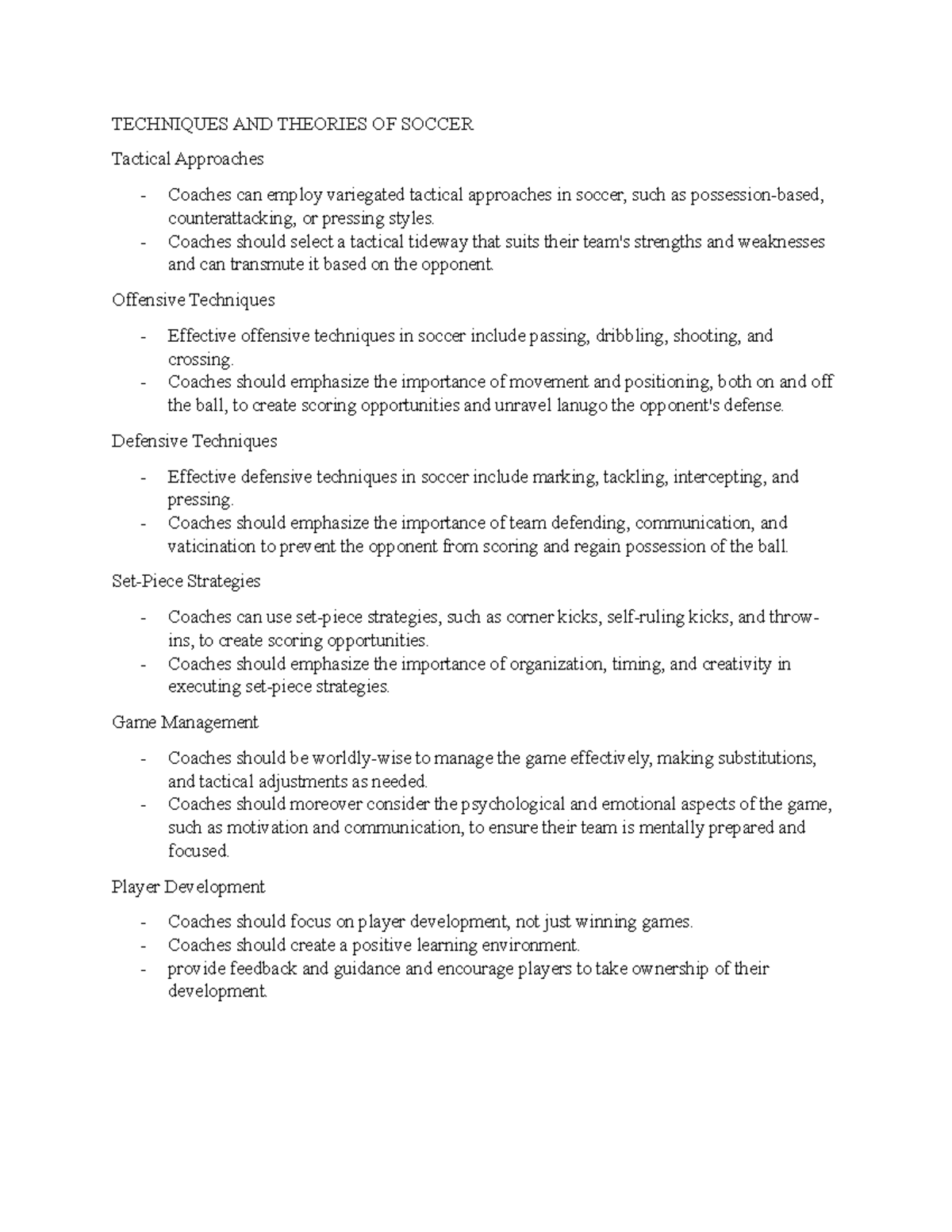 Techniques AND Theories OF Soccer Notes 1 - TECHNIQUES AND THEORIES OF ...