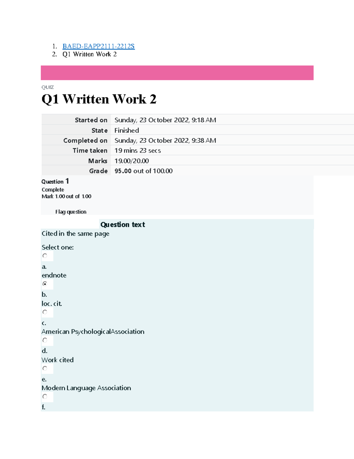 BAED-EAPP2111 - Q1 Written Work 2 - 1. BAED-EAPP2111-2212S 2. Q1 ...