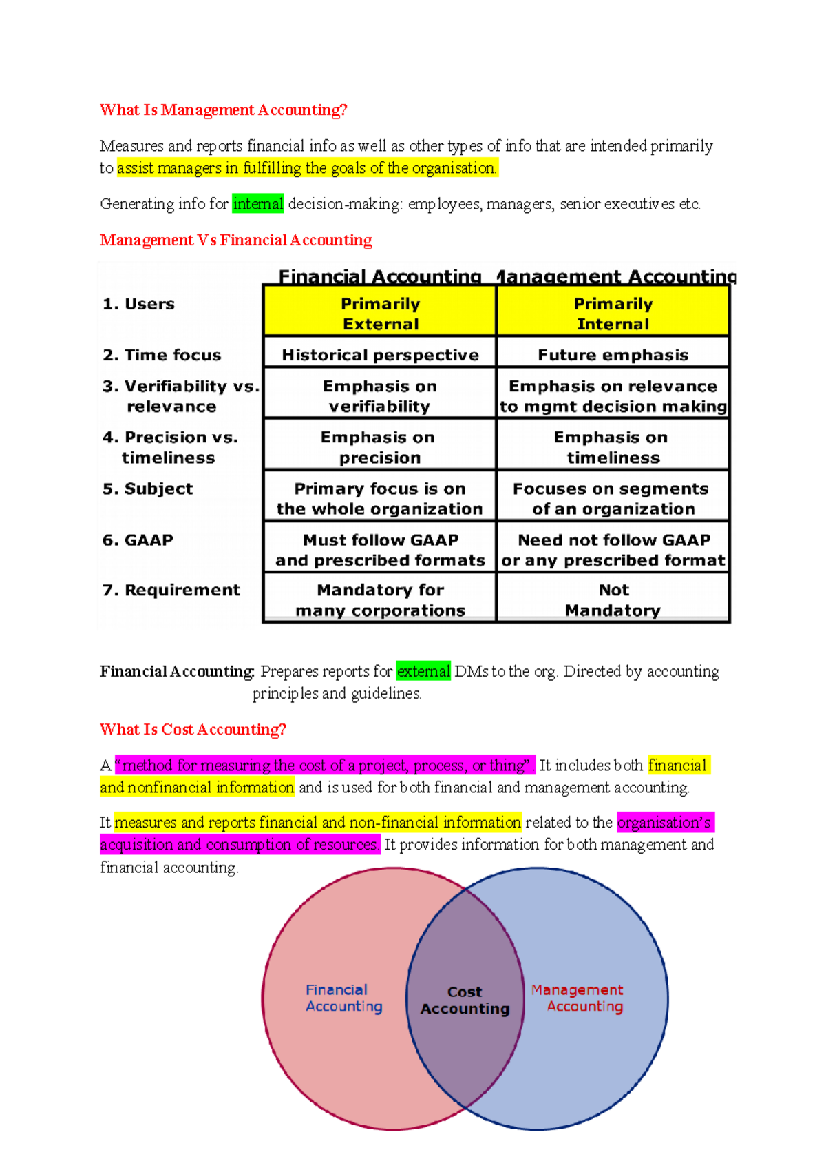 Lecture 1 Notes - What Is Management Accounting? Measures and reports ...