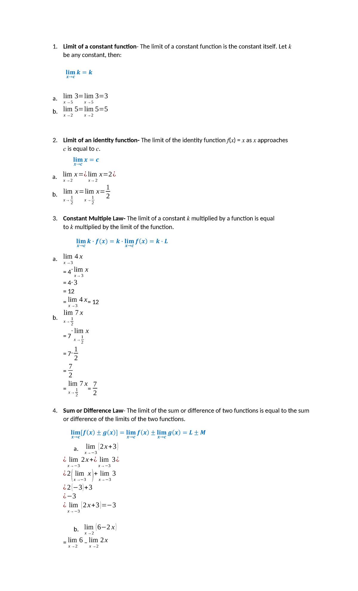 Basic CAL Midterm PT - 1. Limit of a constant function- The limit of a ...