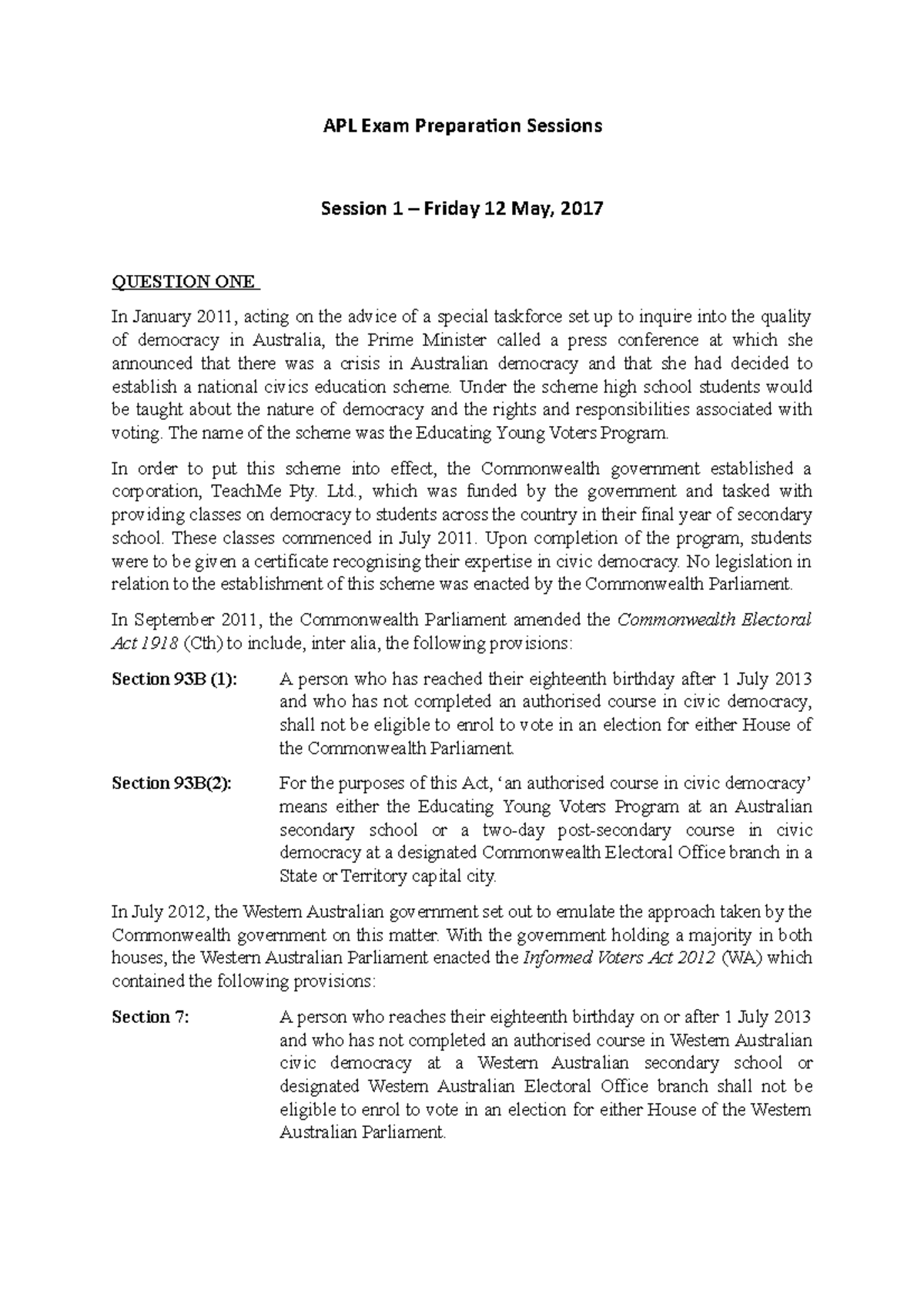 APL Exam Preparation Sessions - APL Exam Preparation Sessions Session 1 ...