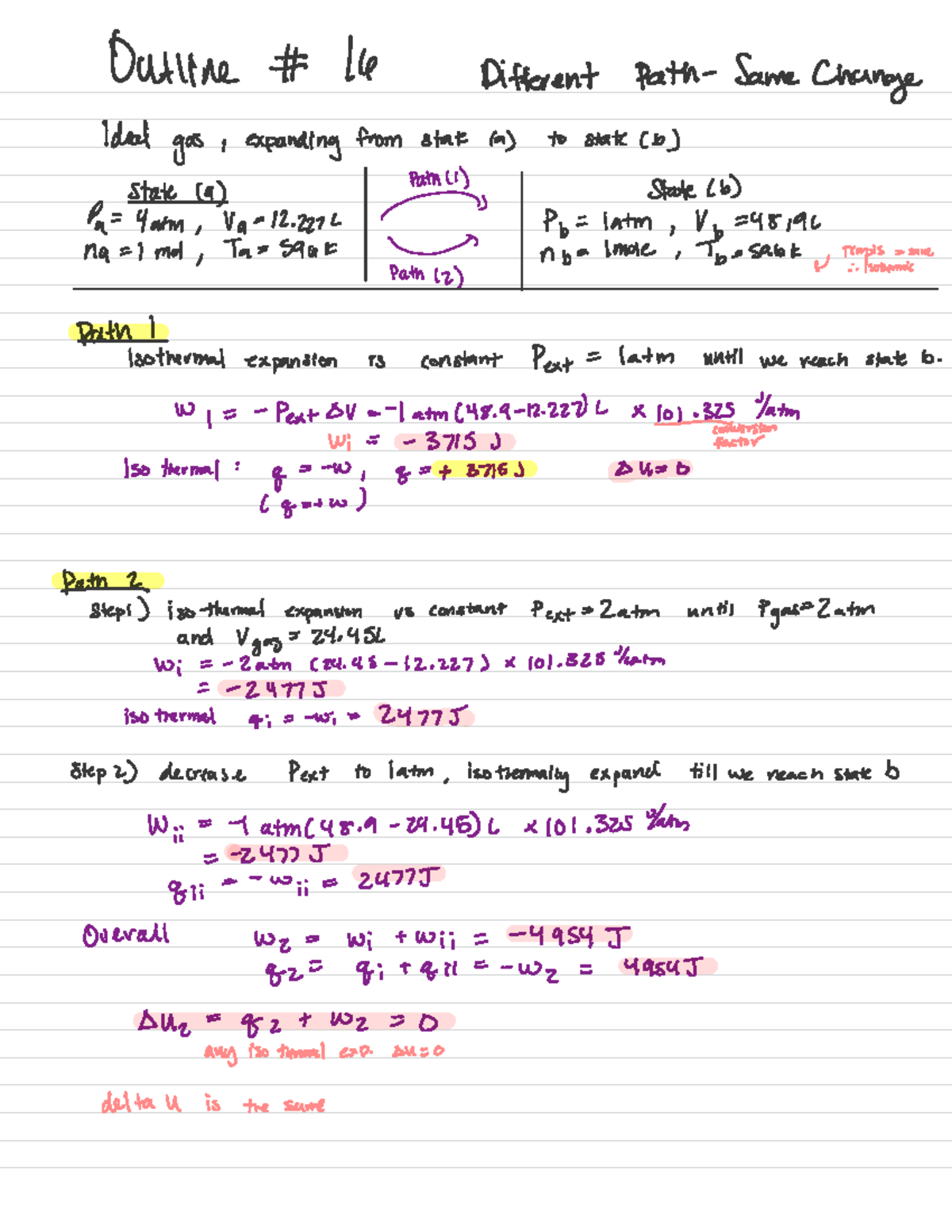 Outline 16 lecture 16 notes on path functions ideal gasses and