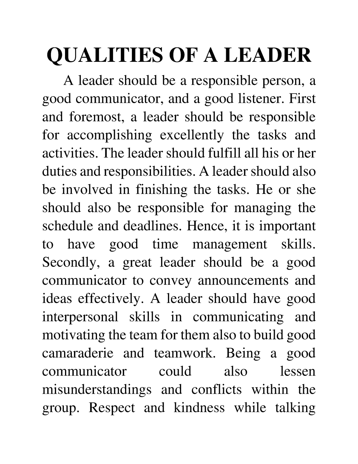 Qualities Of A Leader - QUALITIES OF A LEADER A Leader Should Be A ...