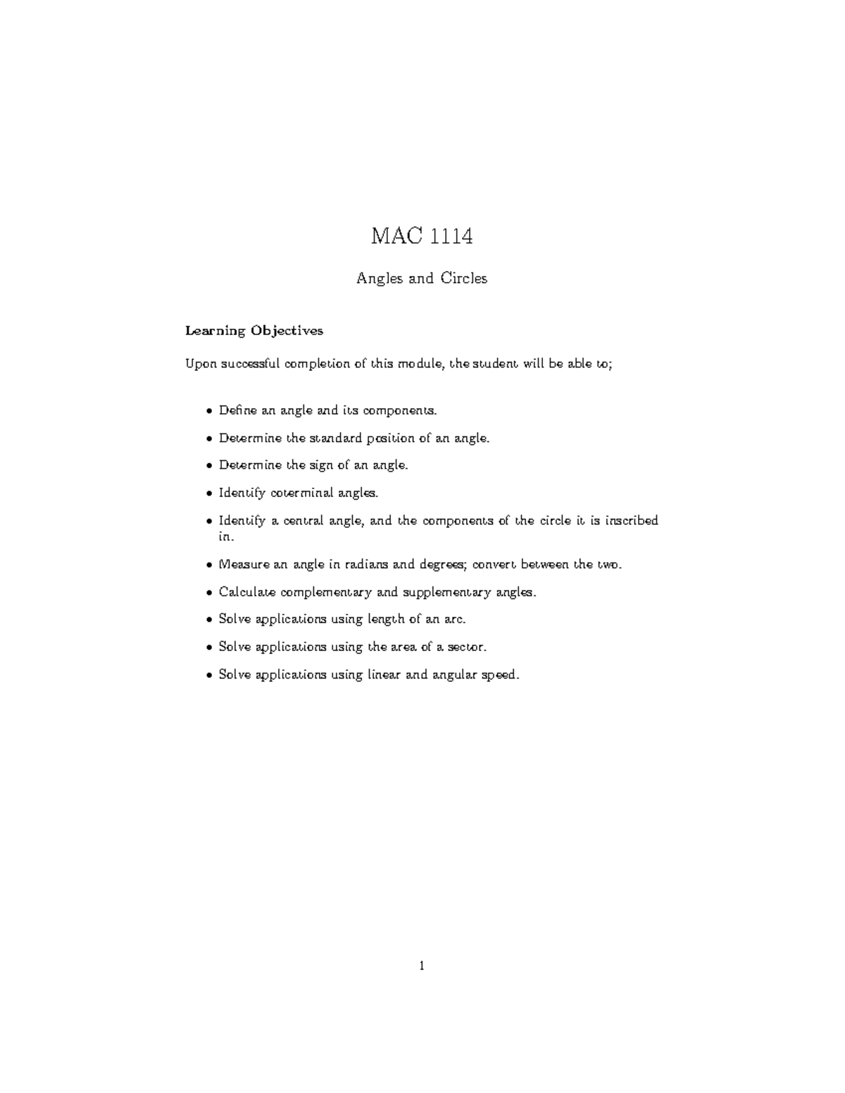 Module+1+Lecture+Notes - MAC 1114 Angles and Circles Learning ...