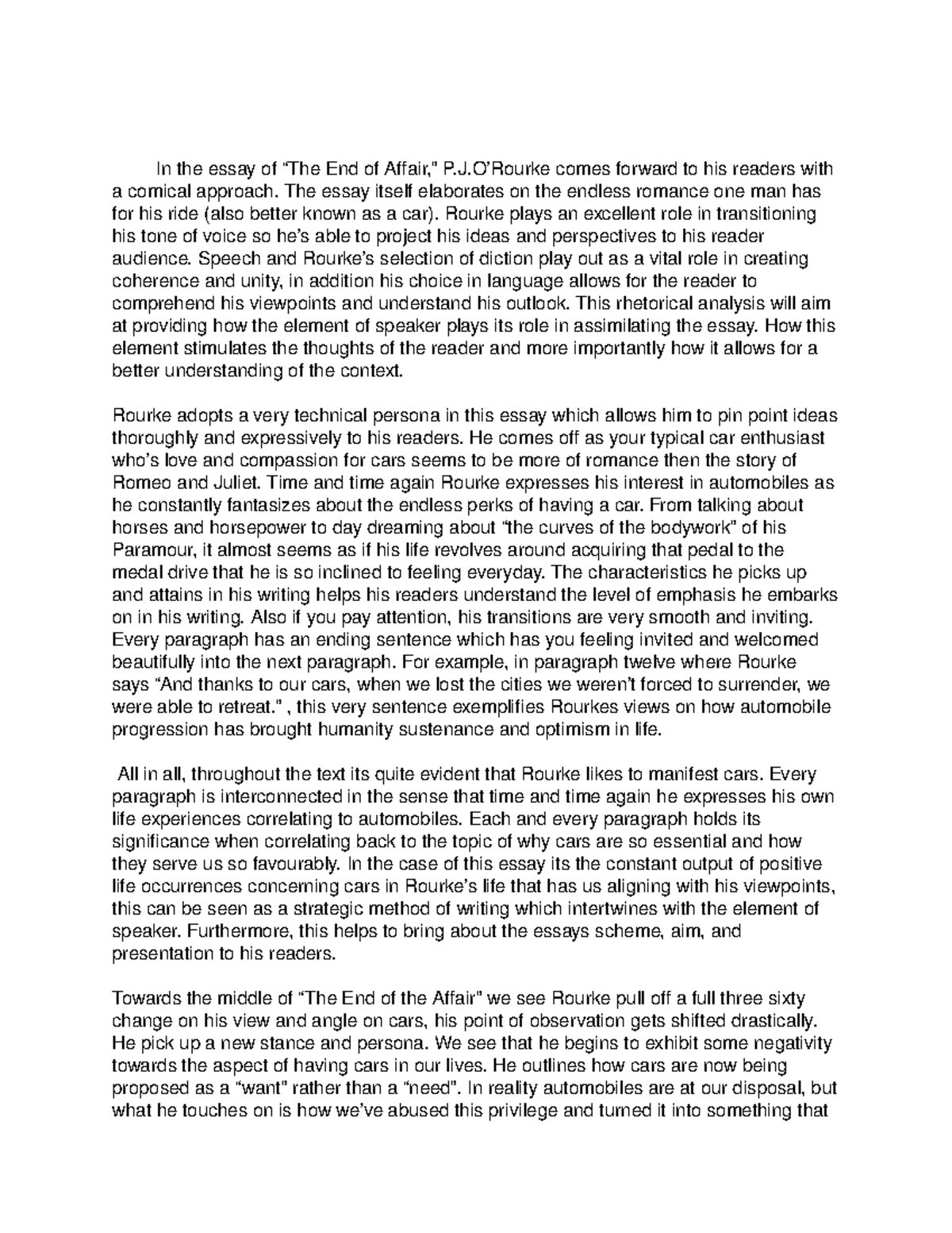 The End of the Affair Assignment In the essay of