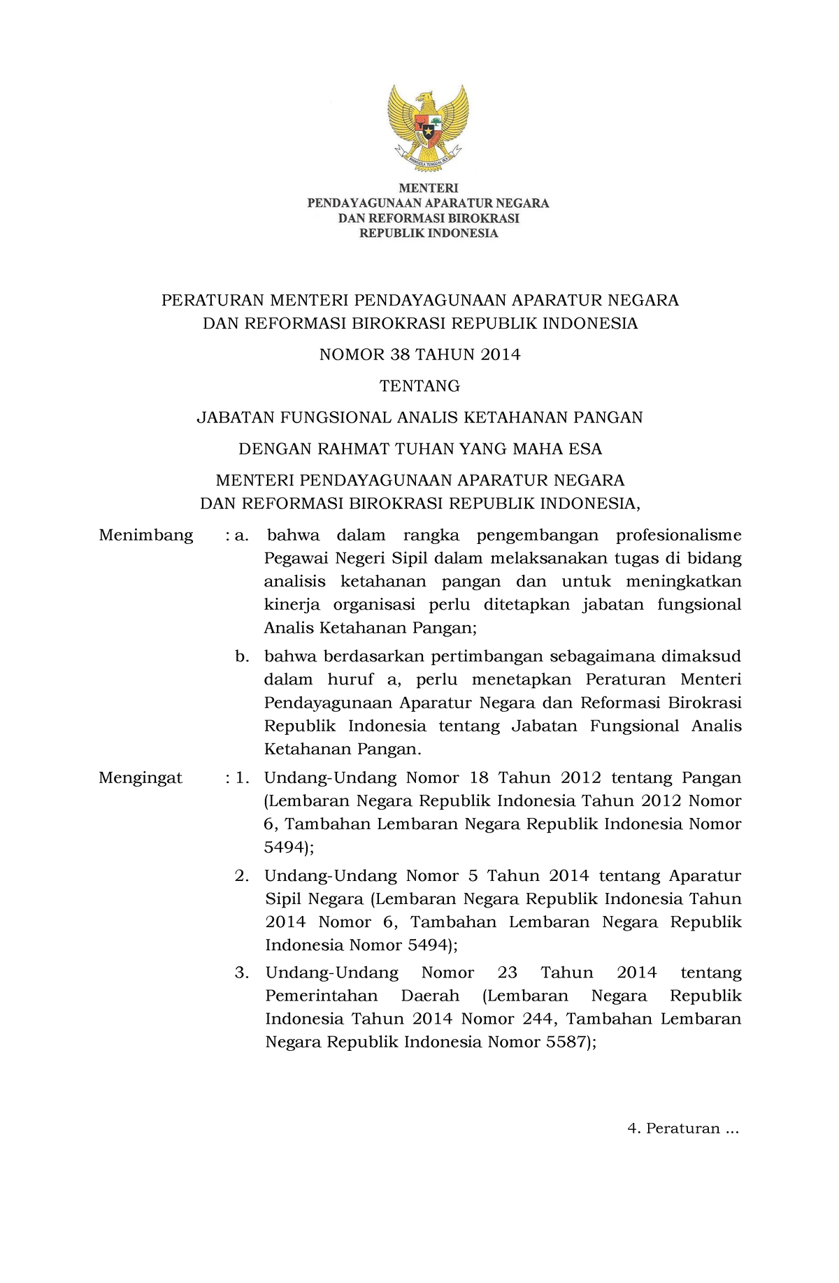 Permenpan Nomor 38 Tahun 2014 - PERATURAN MENTERI PENDAYAGUNAAN ...