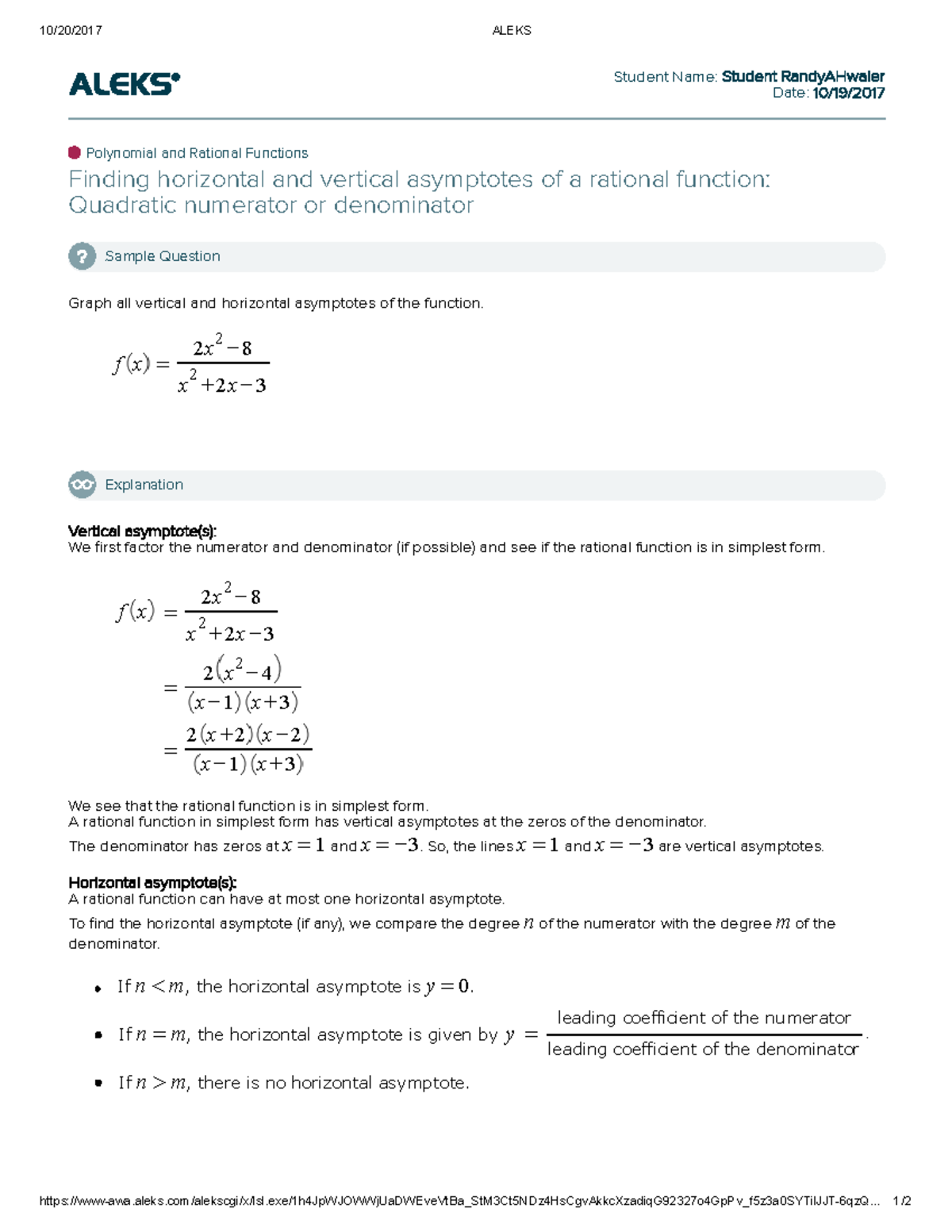 Finding horizontal and vertical asymptotes of a rational function ...