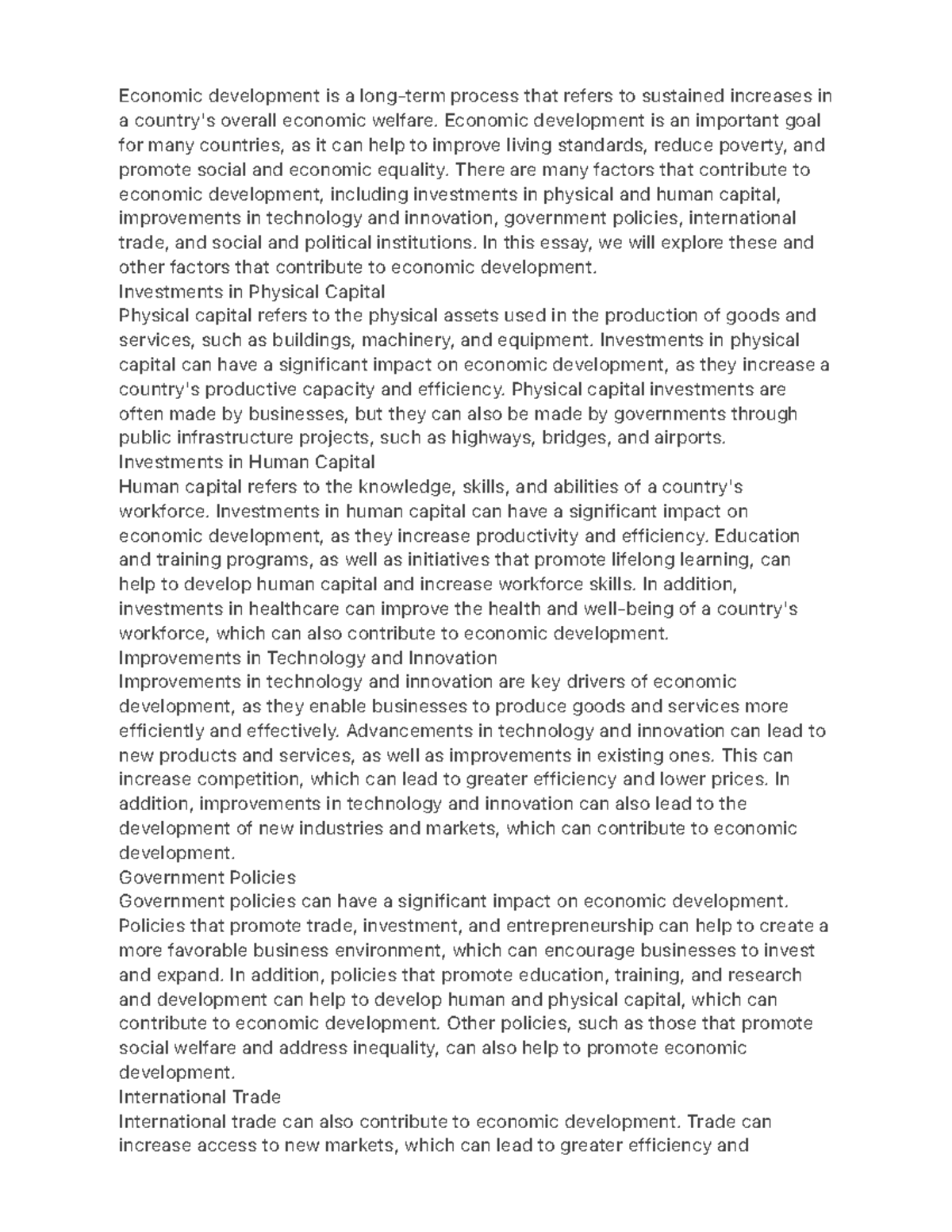 Development - notes - Economic development is a long-term process that ...