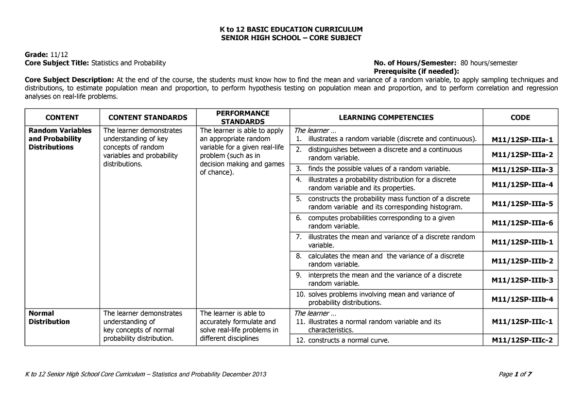 SHS Core Statistics and Probability CG - SENIOR HIGH SCHOOL – CORE ...