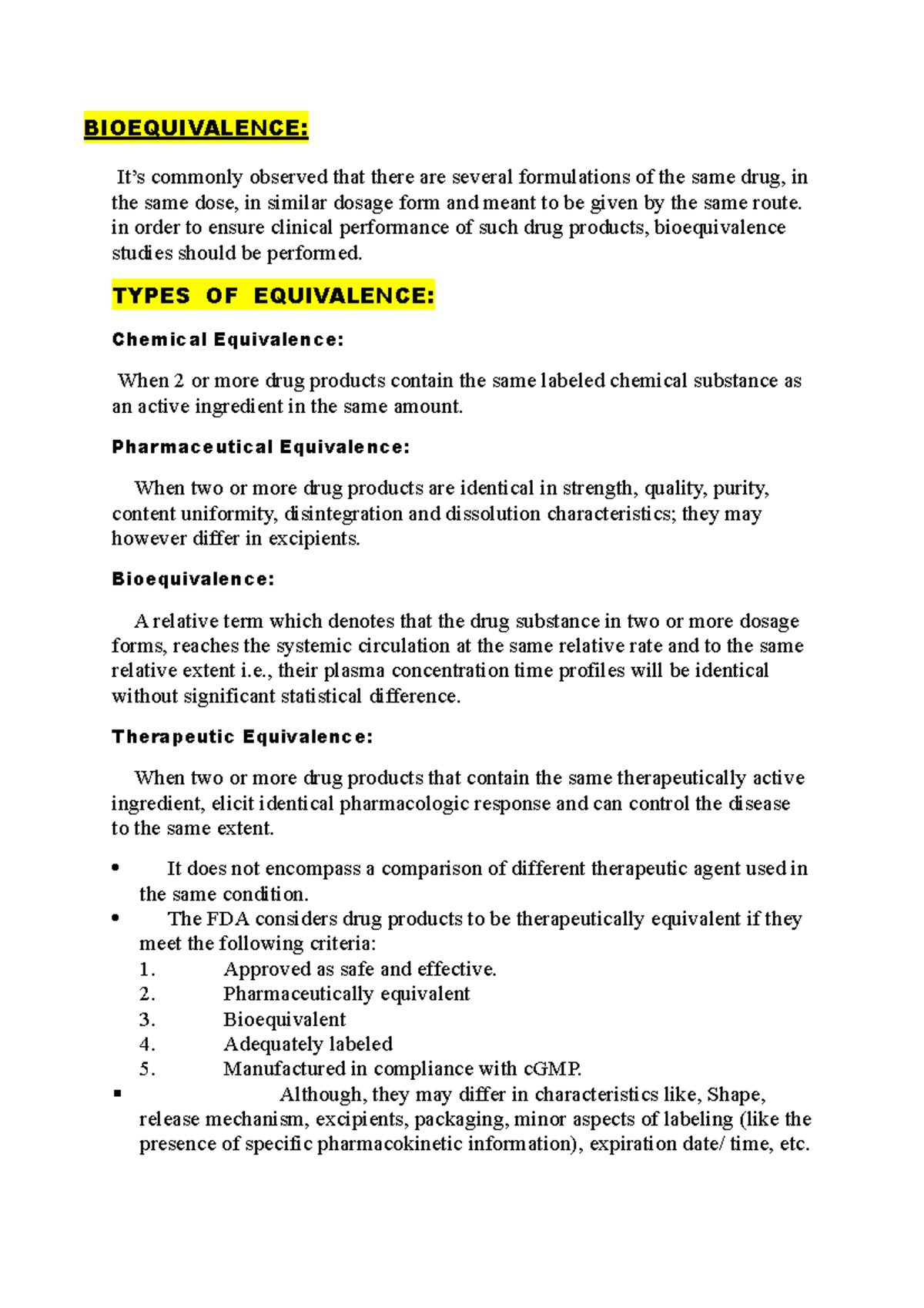 Bioequivalence - BIOEQUIVALENCE: It’s commonly observed that there are ...