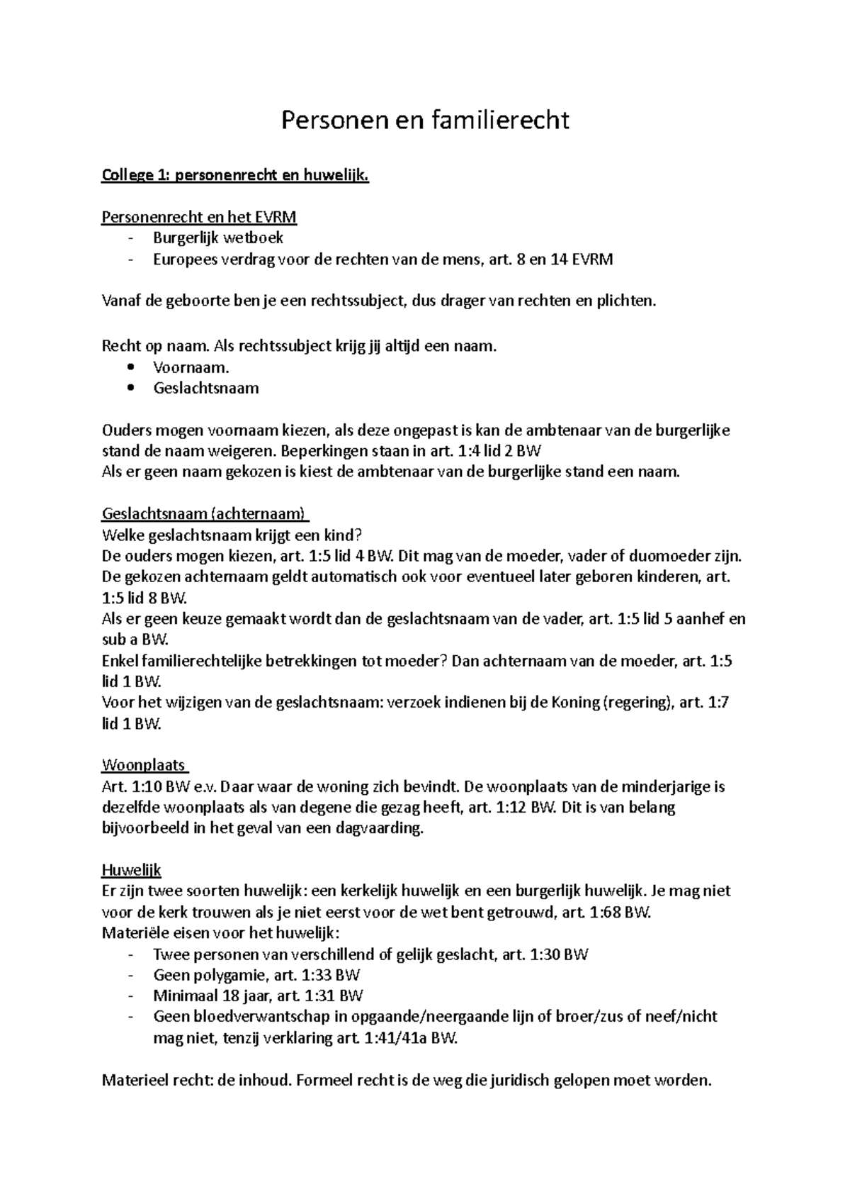 Personen En Familierecht Samenvatting - Personen En Familierecht ...