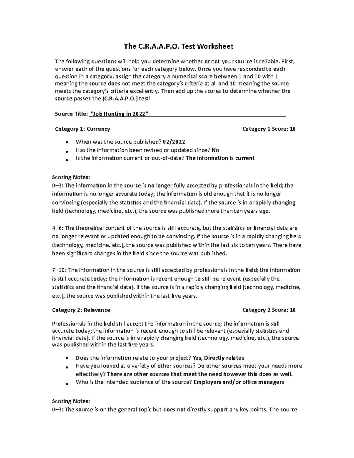 ENG 123 C.R.A.A.P.O Test Worksheet source 2 The C.R.A.A.P. Test