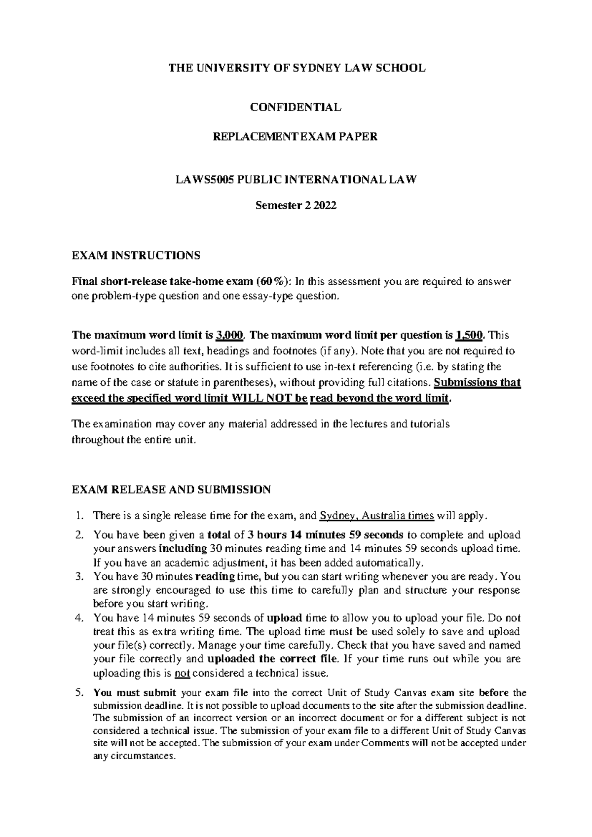 LAWS5005 PIL Replacement Exam S2 2022 THE UNIVERSITY OF SYDNEY LAW