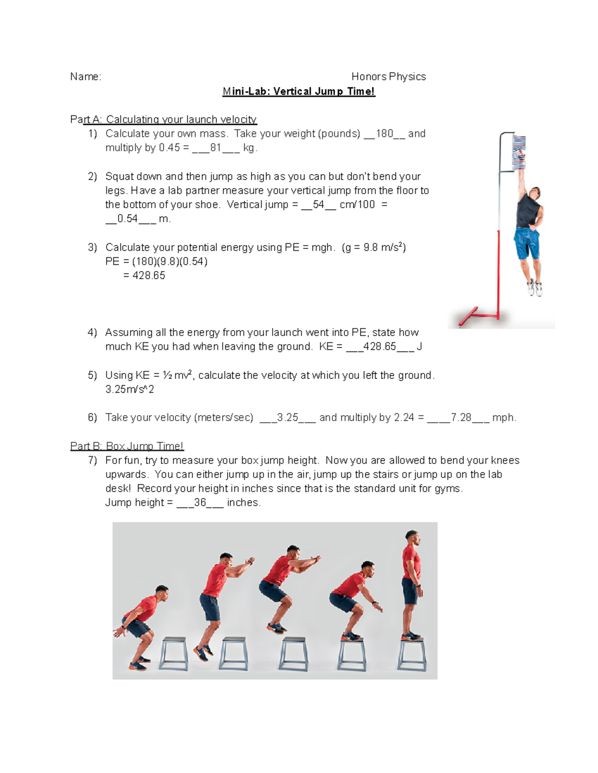Honors Physics Vertical Jump MiniLab Name Honors Physics MiniLab