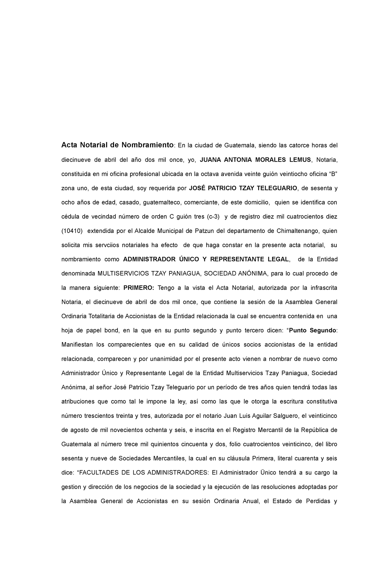 Acta De Nombramiento Gggg Acta Notarial De Nombramiento En La