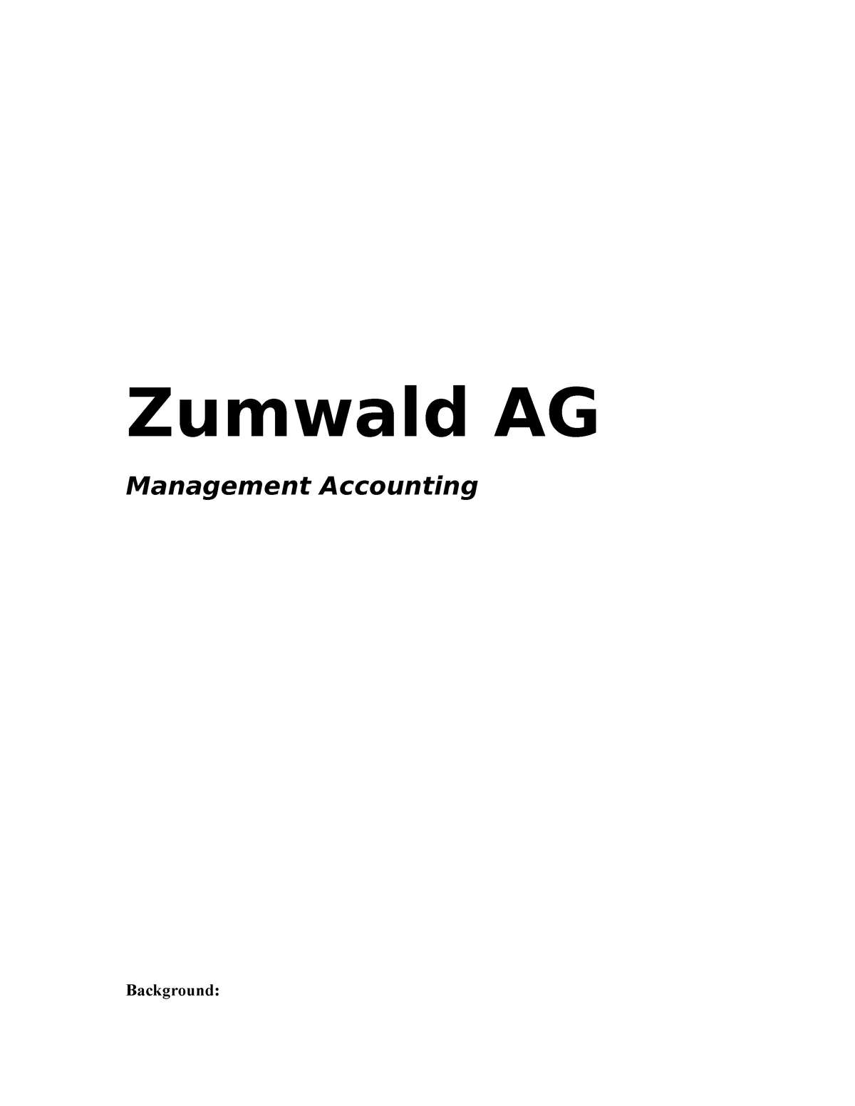 zumwald ag case study solution