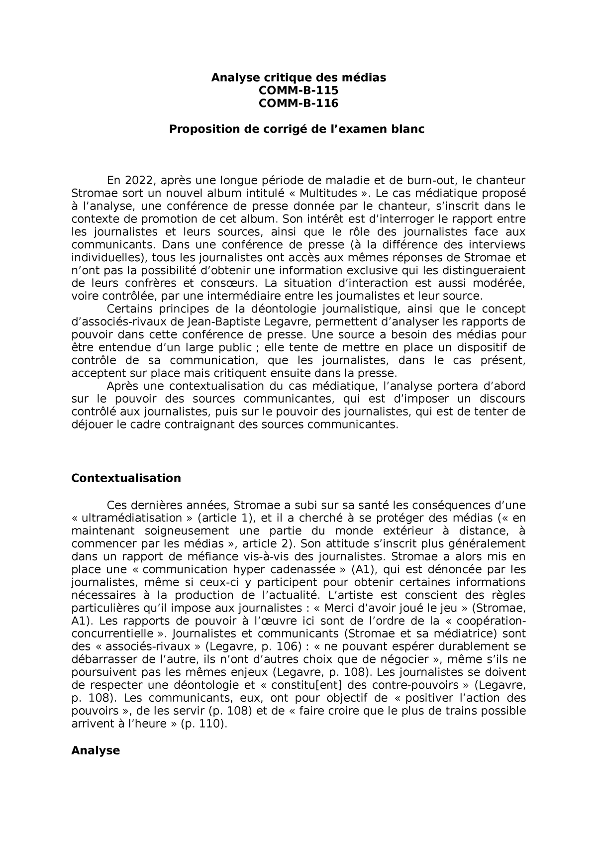 Corrig Ã© Examen Blanc 2023 - Analyse Critique Des Médias COMM-B- COMM ...