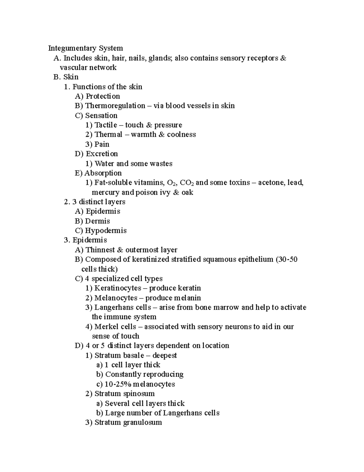 Anatomy and Physiology Notes Pt 5 - Integumentary System A. Includes ...