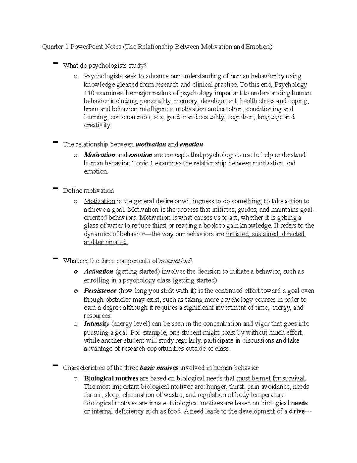PSY110 Quarter 1 Lecture Topics 1, 2, 3, 4 - Quarter 1 PowerPoint Notes ...