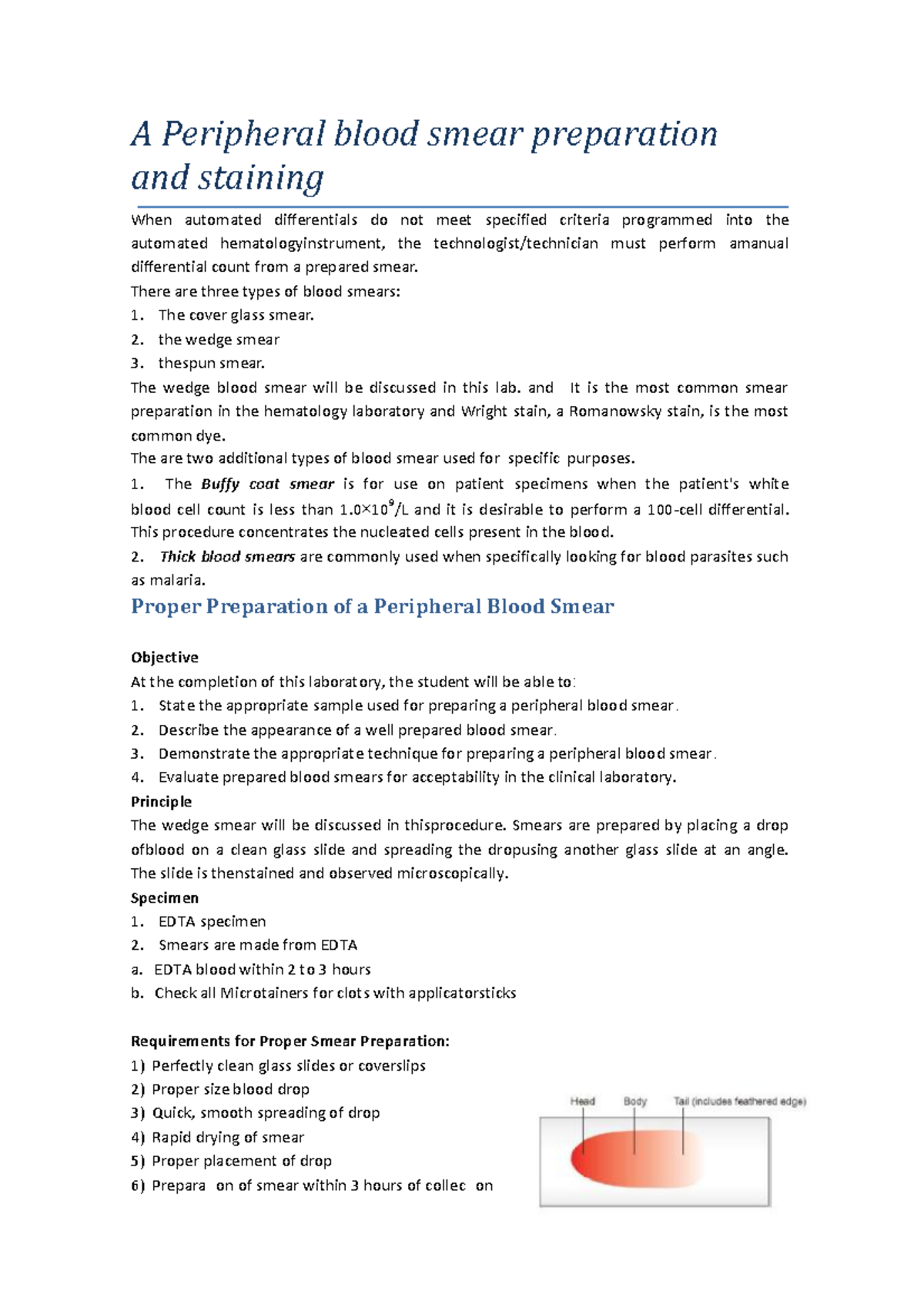 A Peripheral blood smear preparation and staining - A Peripheral blood ...