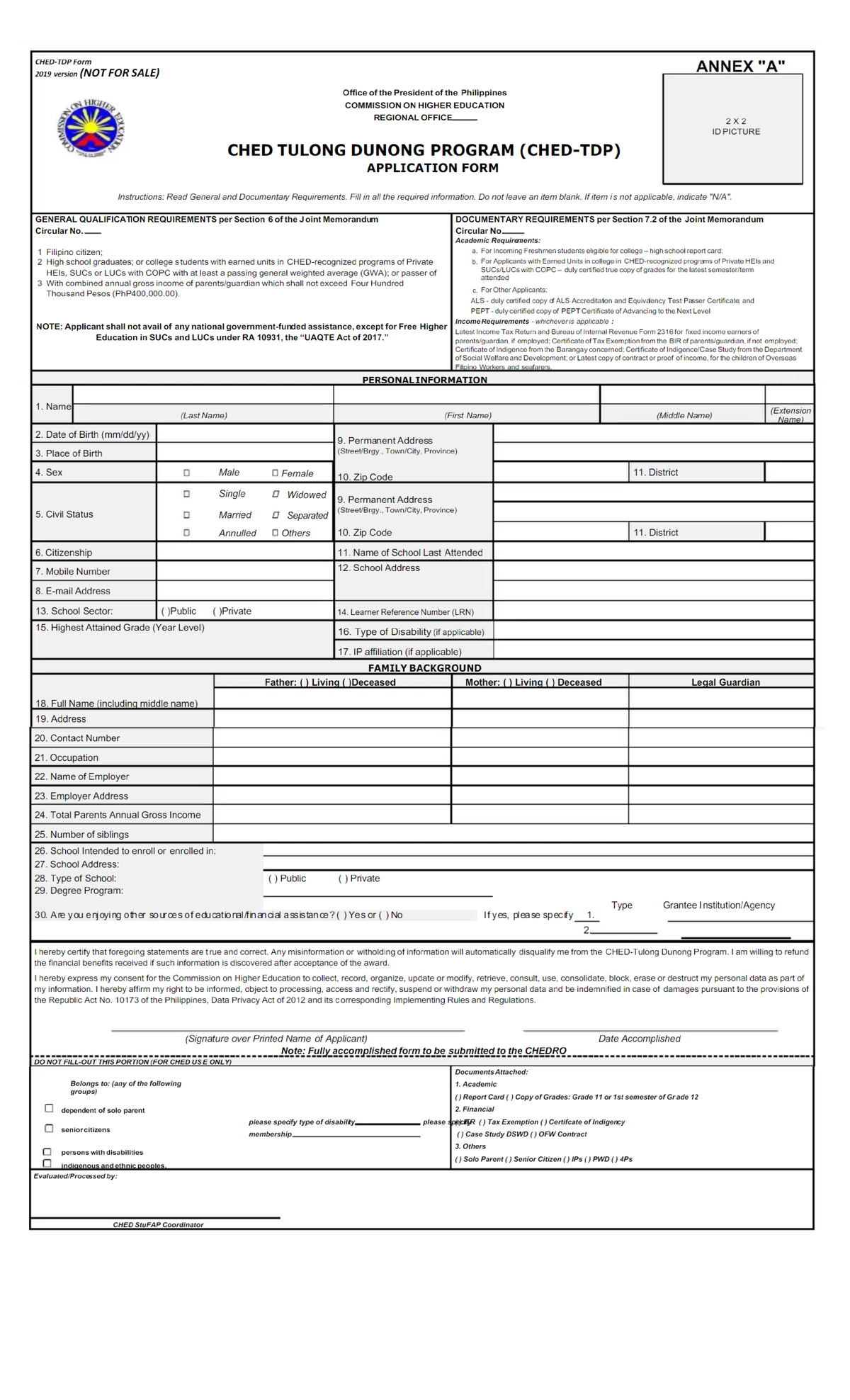 CHED TDP Application Form Bachelor of Elementary Education Studocu