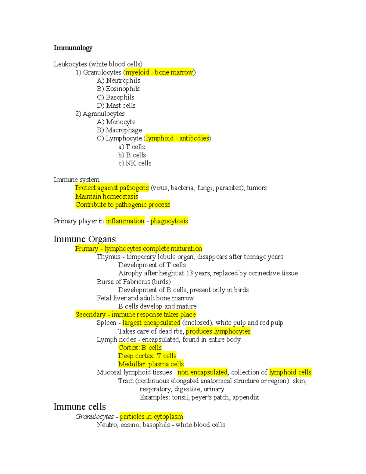 Exam 1 Study Guide - Immunology Leukocytes (white blood cells) 1 ...