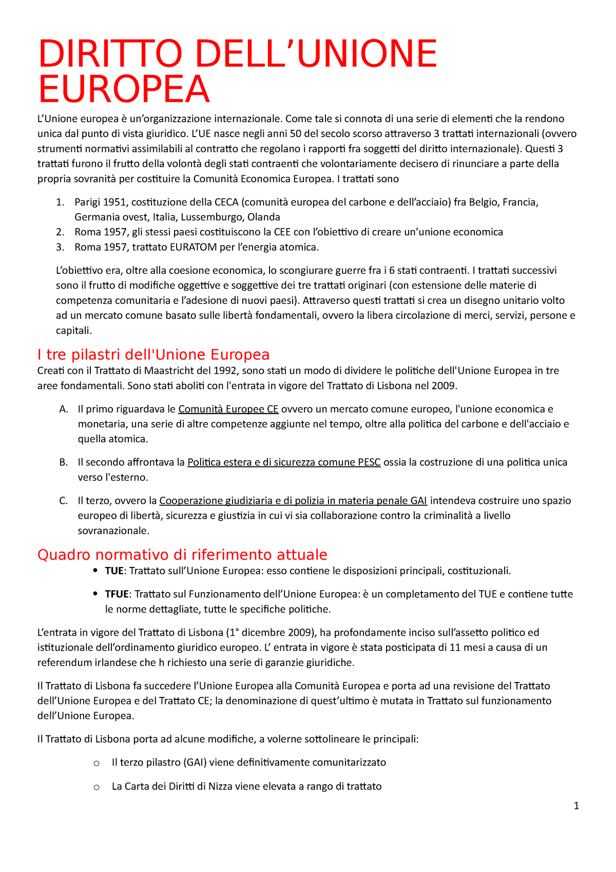 Diritto UE - Dispensa Completa - DIRITTO DELL’UNIONE EUROPEA L’Unione ...