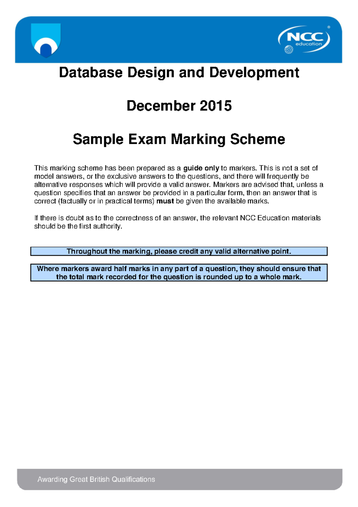 Example question - data design - Database Design and Development ...